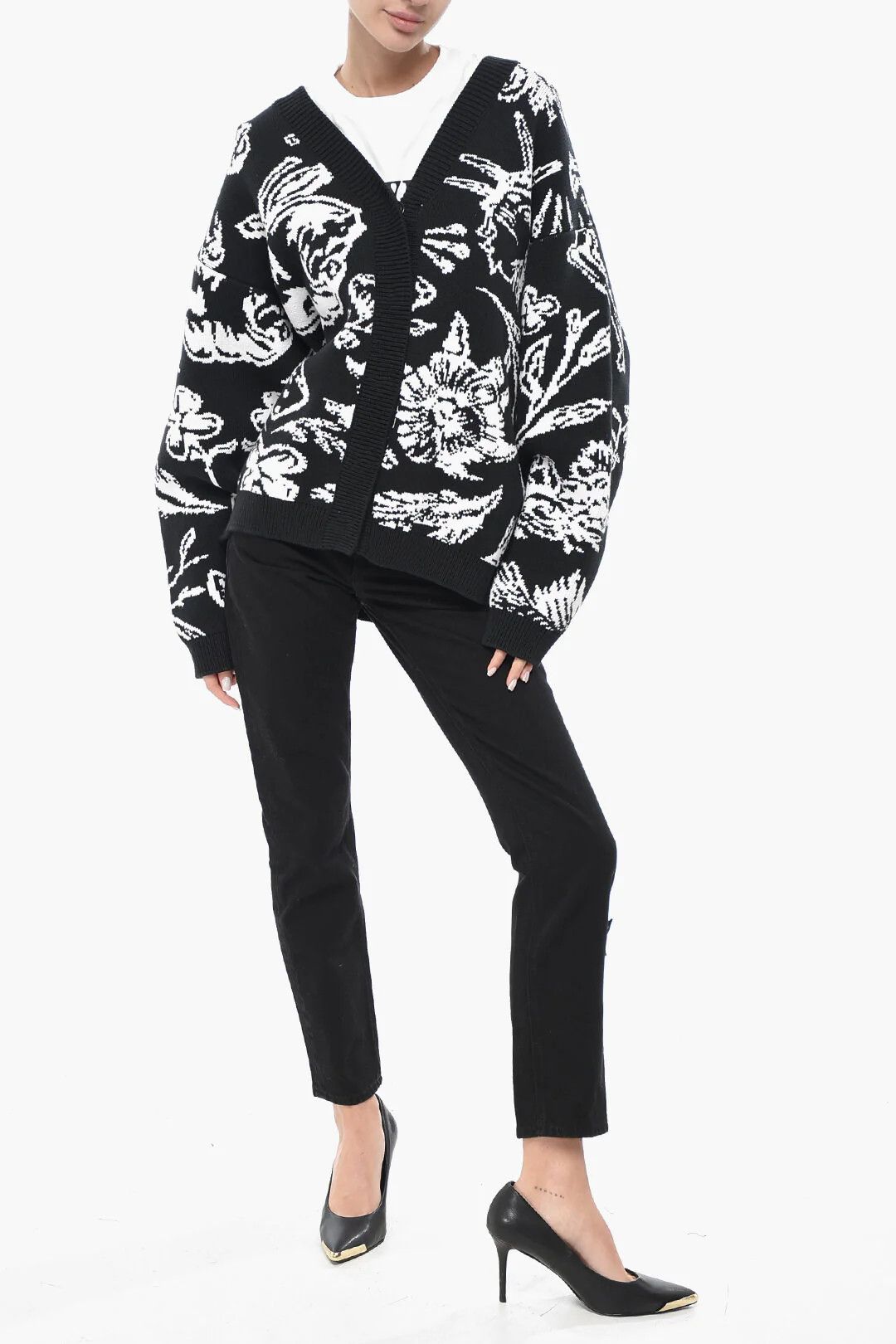 Off-White og1mm0426 Cotton-Blend Jacquard Oversized Cardigan Black Size XS / US 0-2 / IT 36-38 - 4 Thumbnail
