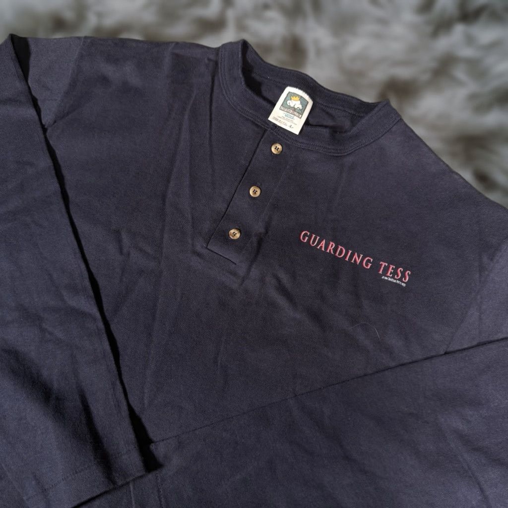 Vintage VINTAGE Guarding Tess Movie Promo Henley T Shirt Mens L Slim Fit Long Sleeve 90s Blue Logo Pattern Cotton Size US L / EU 52-54 / 3 - 1 Thumbnail