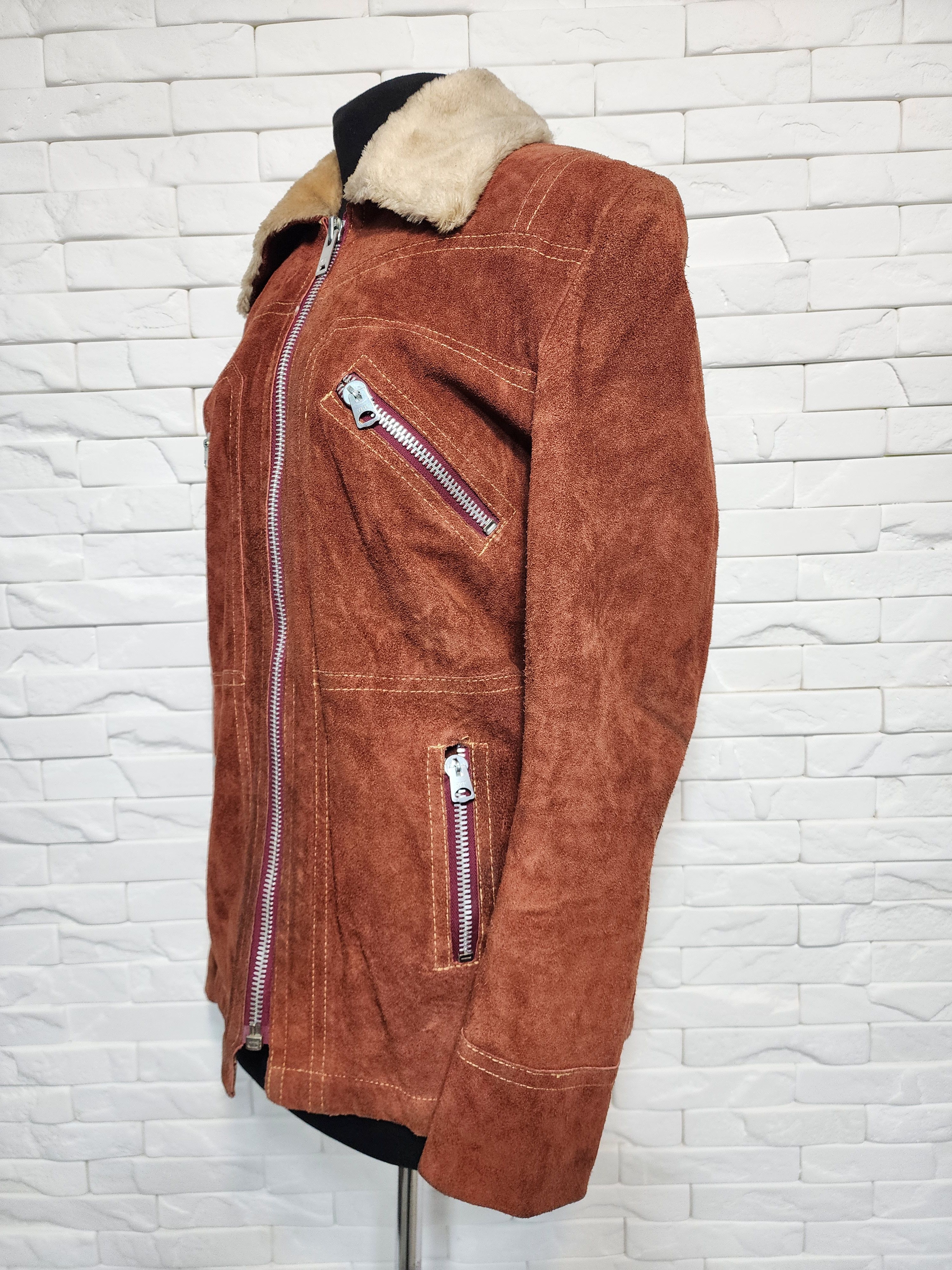 Genuine Leather Men's Suede Style Jacket: Faux Fur Insulation, Size US L / EU 52-54 / 3 - 2 Thumbnail