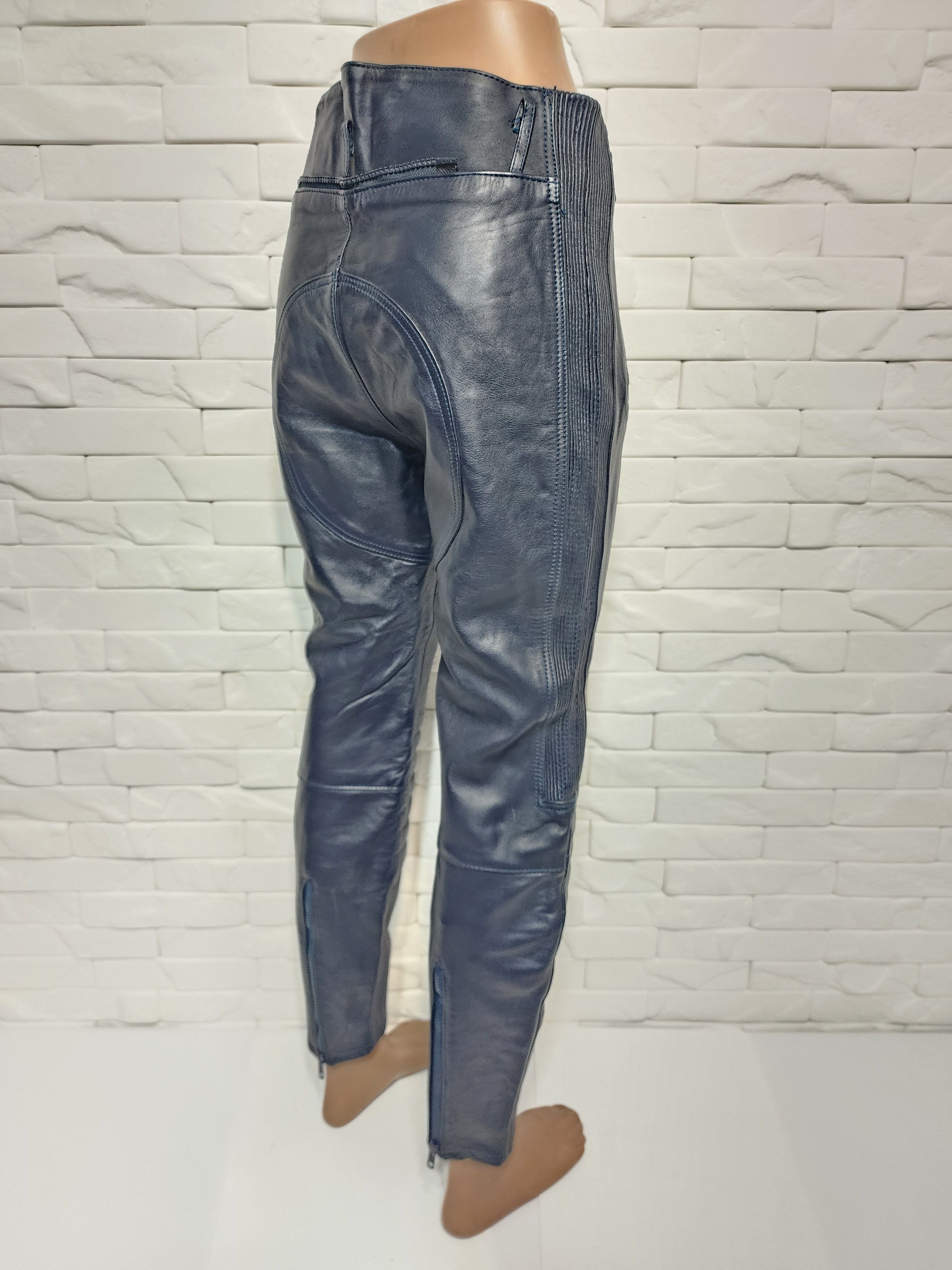 Genuine Leather Blue Leather Biker Pants: Size 29" - 6 Thumbnail