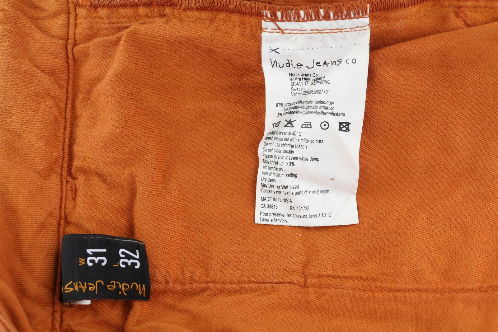 Nudie Jeans KHAKI SLIM W31/L32 Warm Orange Chino Trousers 84349 Size US 31 - 6 Thumbnail