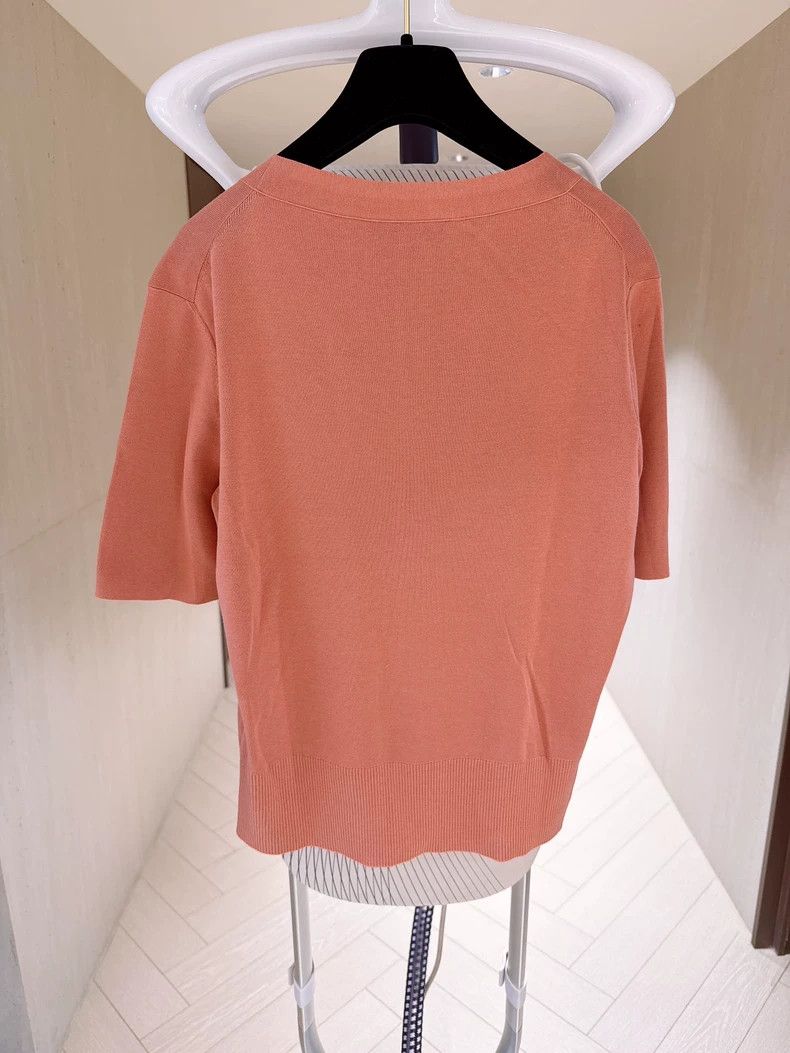 Loro Piana LORO PIANA Orange pink silk knit short sleeves Size L / US 10 / IT 46 - 6 Thumbnail