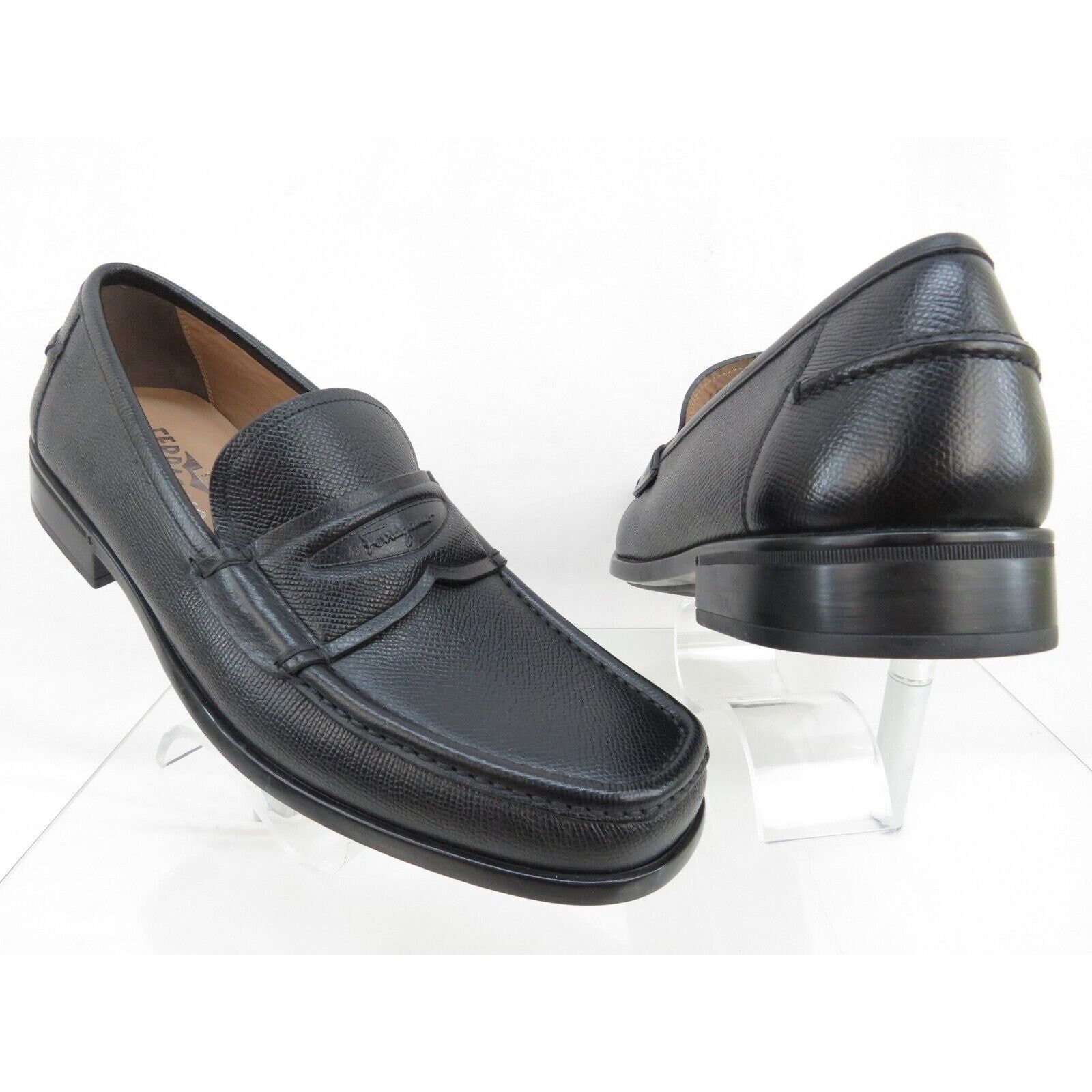 Salvatore Ferragamo LANZAROTE BLACK SAFFIANO LEATHER LOGO PENNY LOAFERS 11 D Size US 11 / EU 44 - 8 Thumbnail