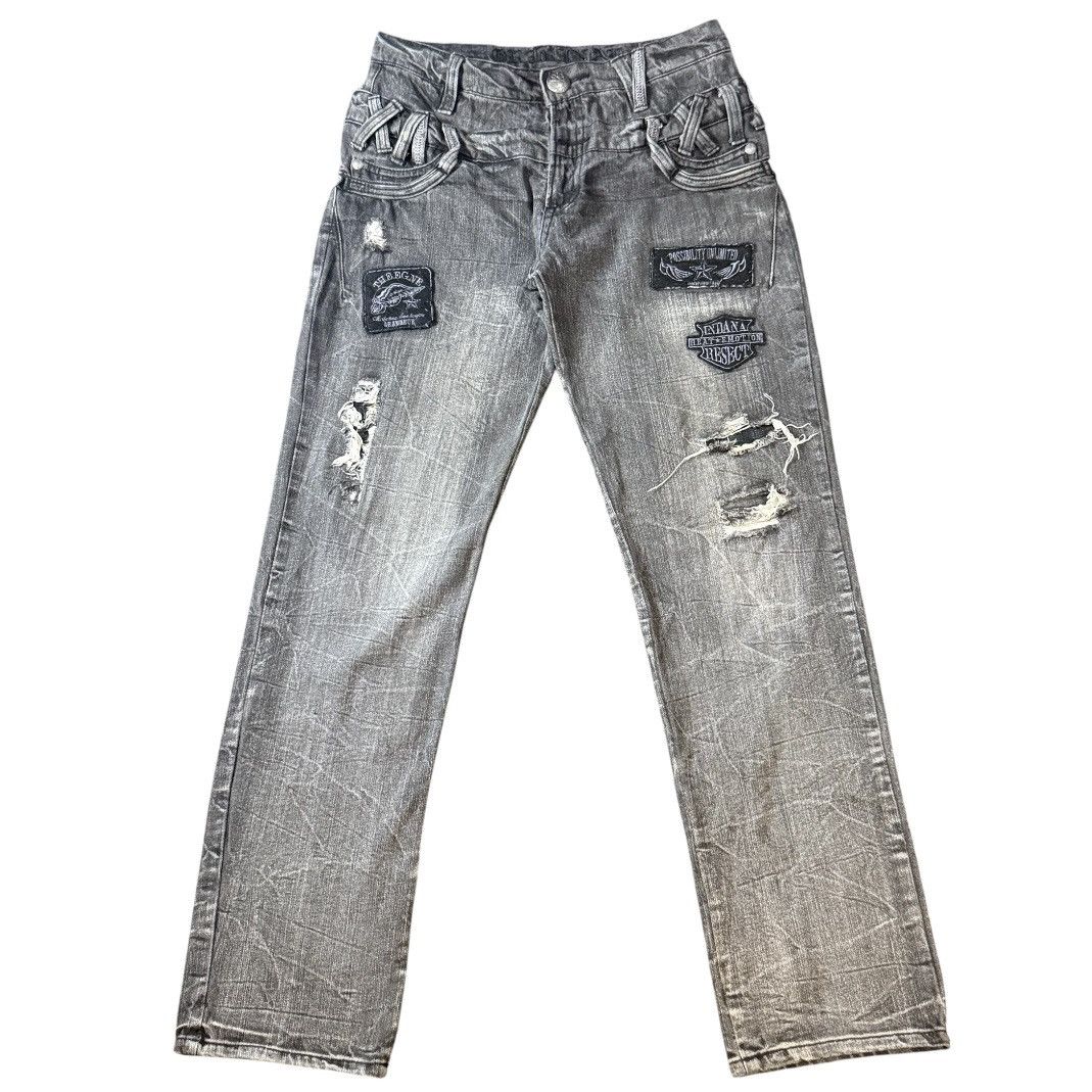 Le Grande Bleu (L.G.B.) Japanese y2k Double Waist Black Opium Distressed Denim Size US 32 / EU 48 - 1 Thumbnail