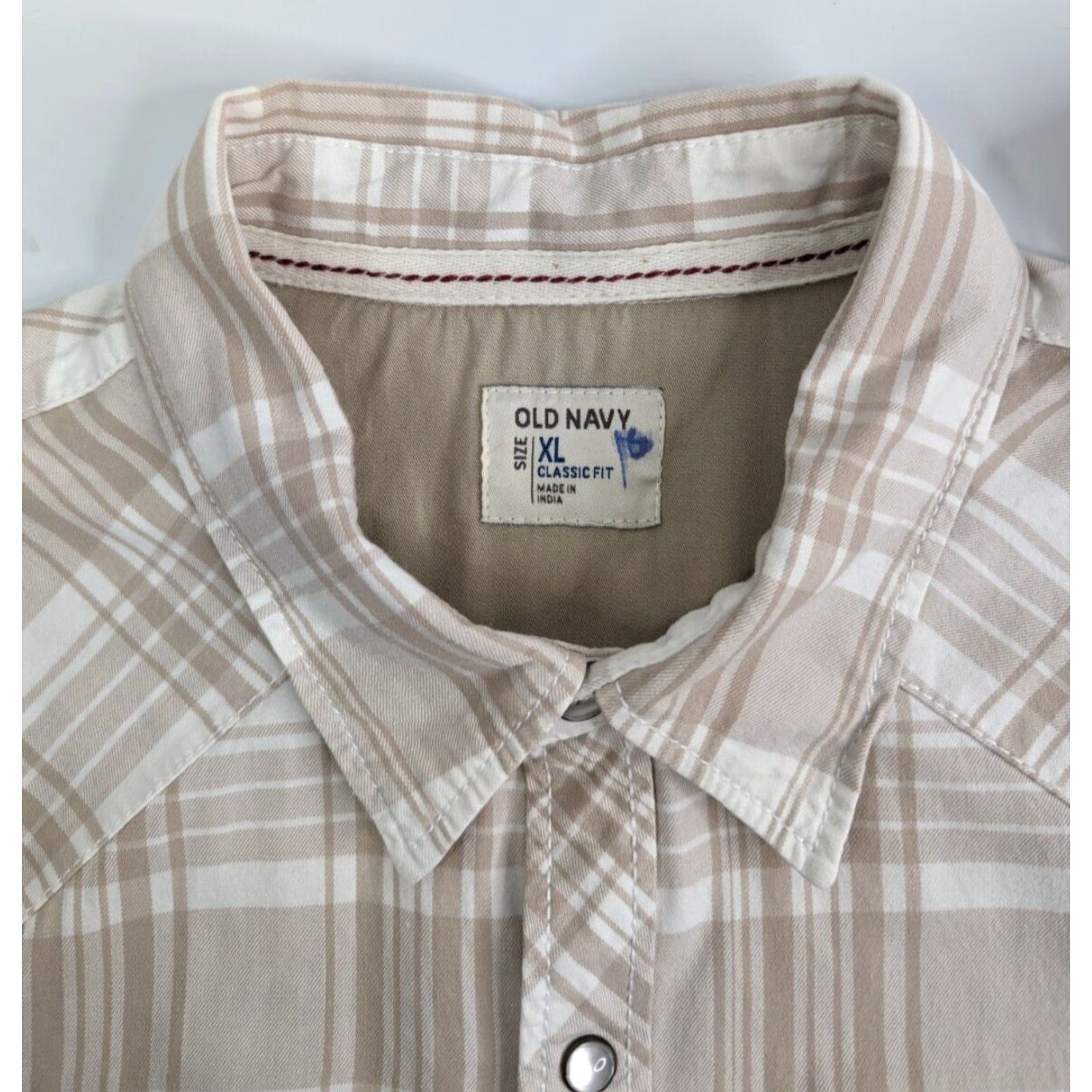 Old Navy Old Navy Button-Up Western Plaid Shirt XL Men Long Sleeve Snap Beige Cotton Size US XL / EU 56 / 4 - 6 Thumbnail