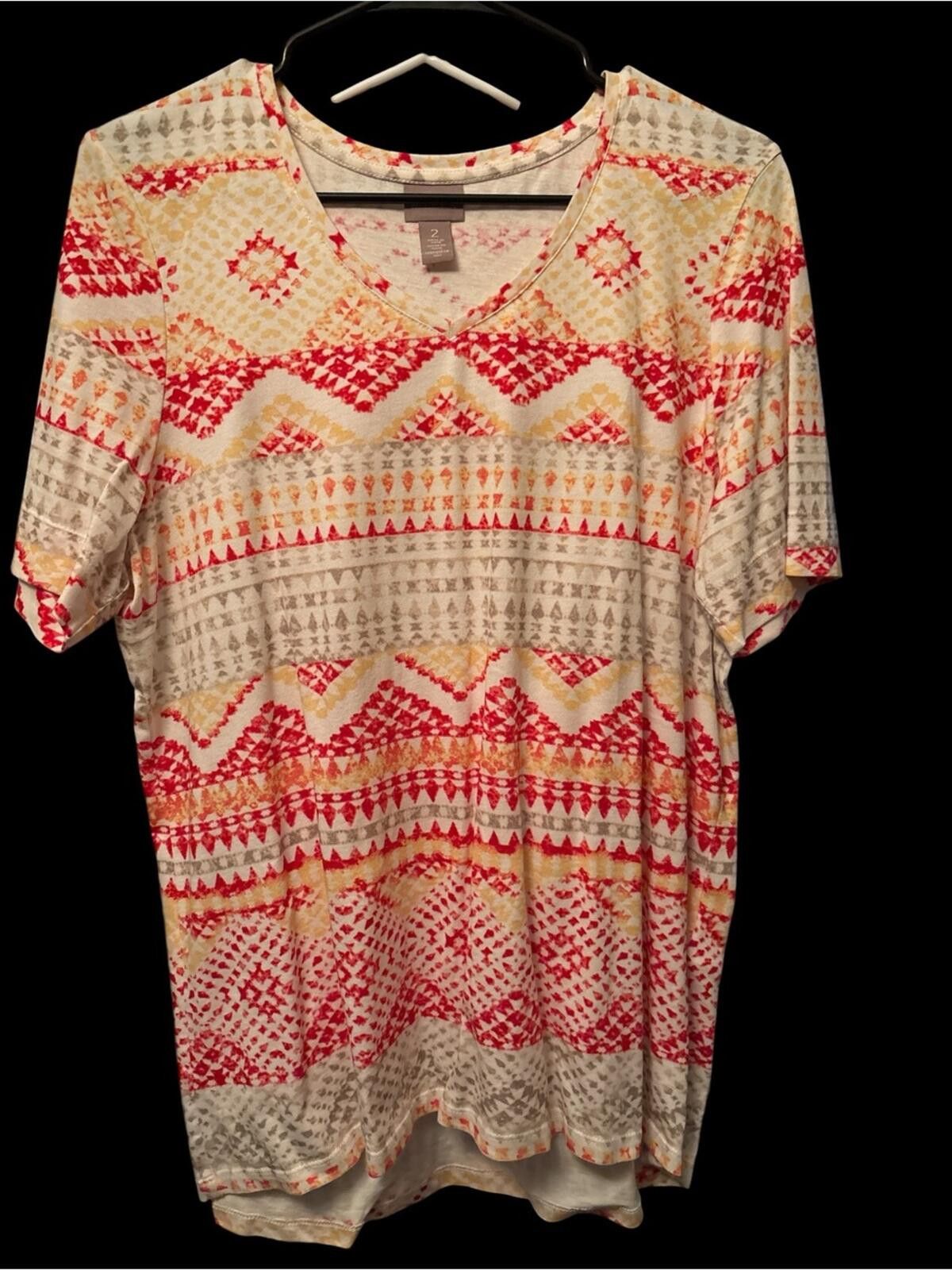 Chicos Chico's V-Neck Patterned Blouse in White, Red, Yellow, Gray Size M / US 6-8 / IT 42-44 - 1 Thumbnail