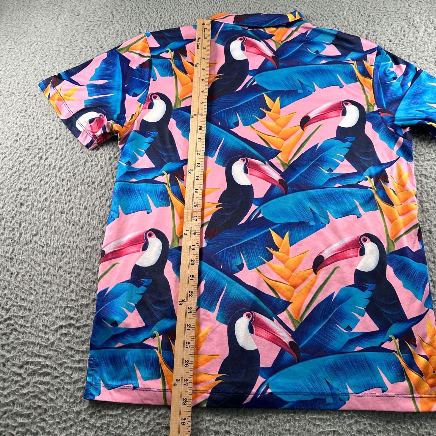 Vintage Bad Birdie Polo Mens M Tropical Toucan Golf Shirt Pink Blue Performance Stretch Size US M / EU 48-50 / 2 - 7 Thumbnail
