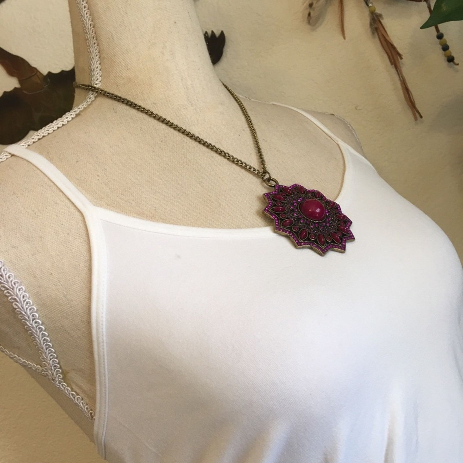 Jewelry Ballet rich plum stone covered amulet necklace NWT Size ONE SIZE - 3 Thumbnail
