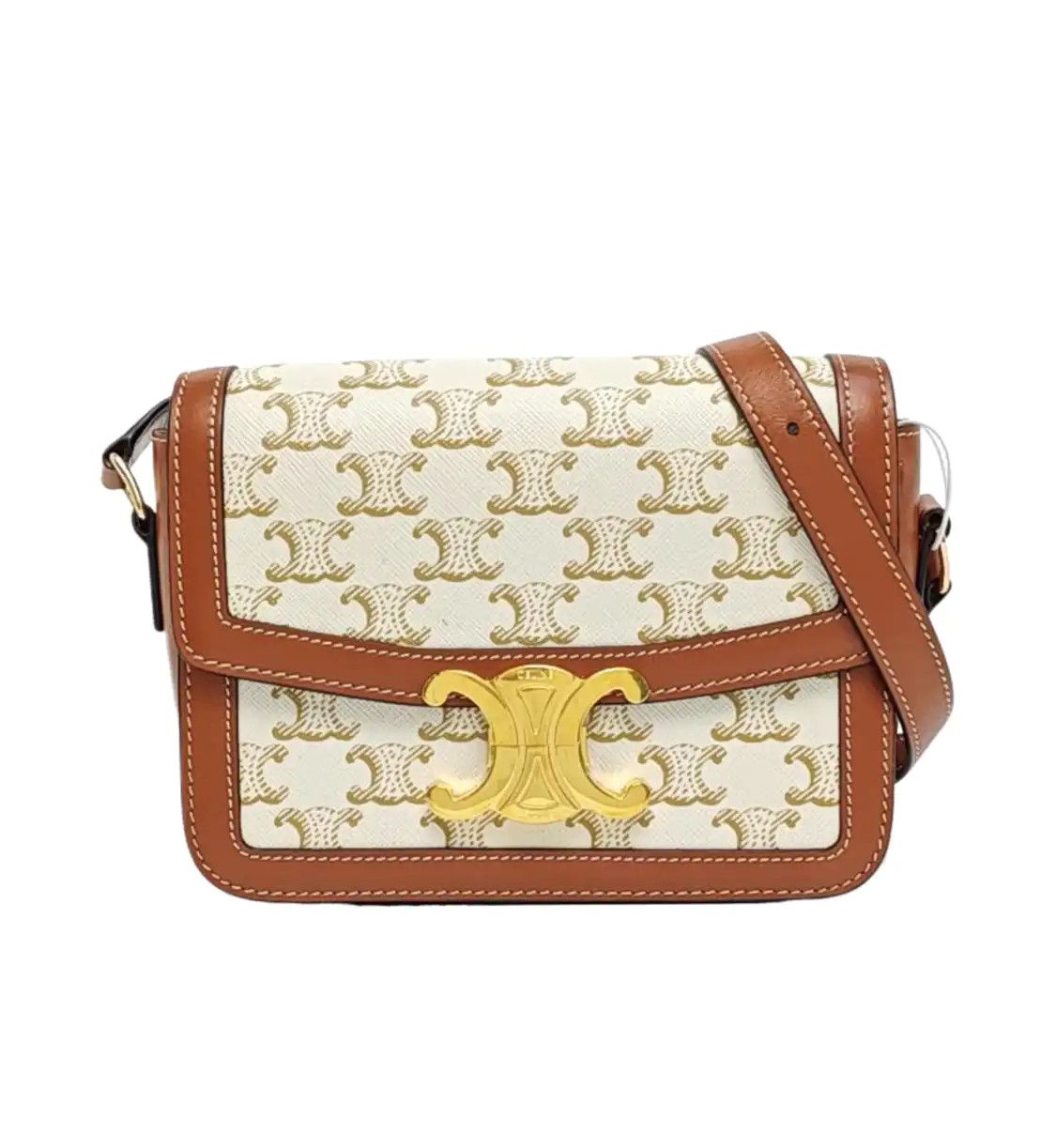 Celine CELINE TRIOMPHE Teen white coated canvas Triomphe shoulder bag gold hardware Size ONE SIZE - 1 Thumbnail