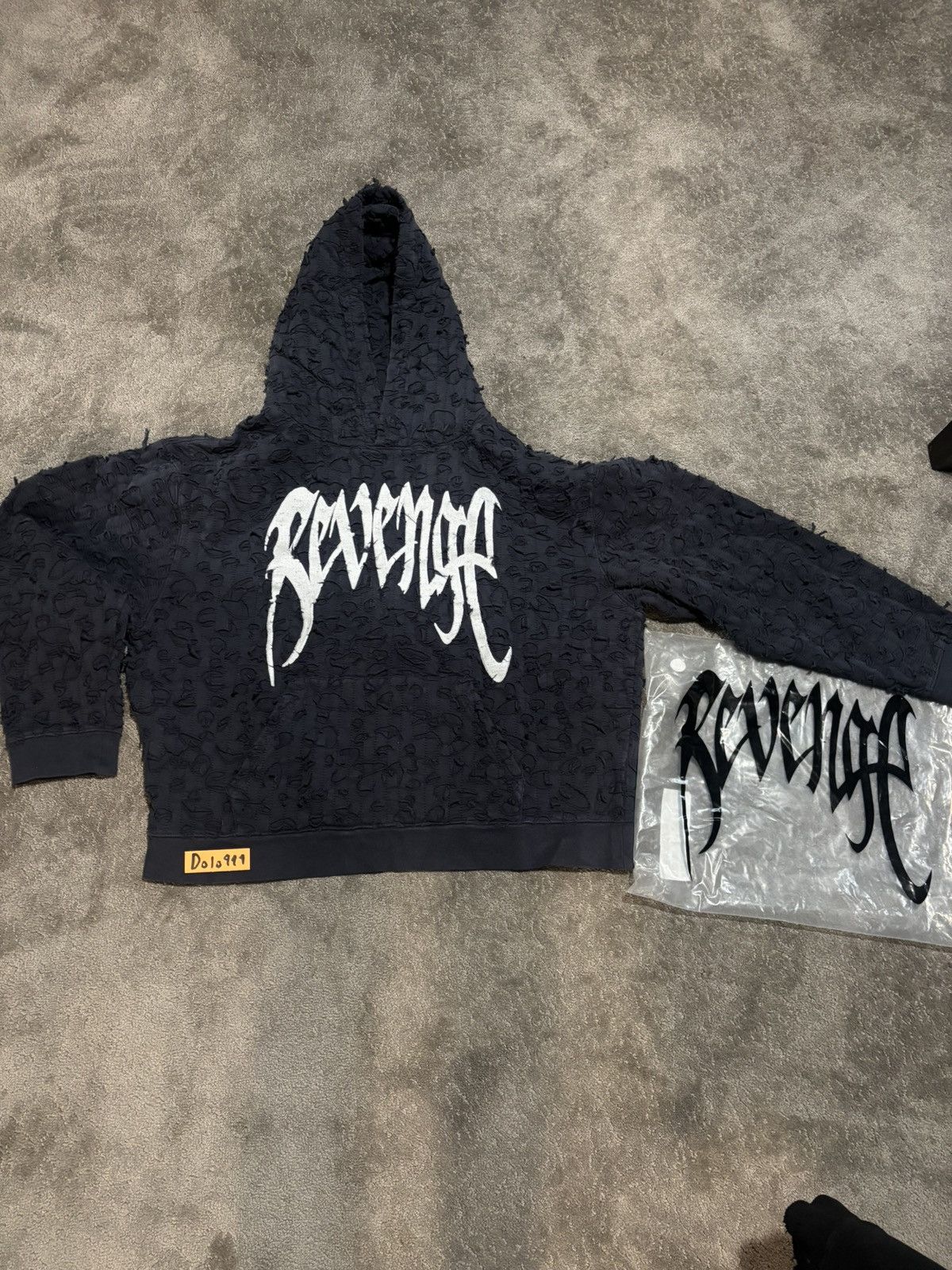 Revenge Thrashed Boro Arch Logo Hoodie Navy/White Size US XL / EU 56 / 4 - 1 Thumbnail