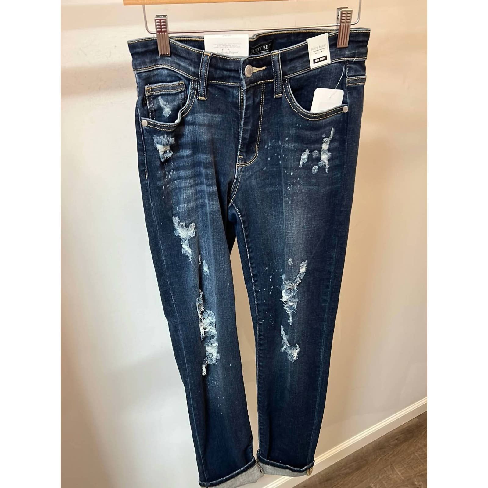 Judy Blue Full Size Mr Repair Stitch Detail Destroy Single Cuff Bf Jeans Plus Size