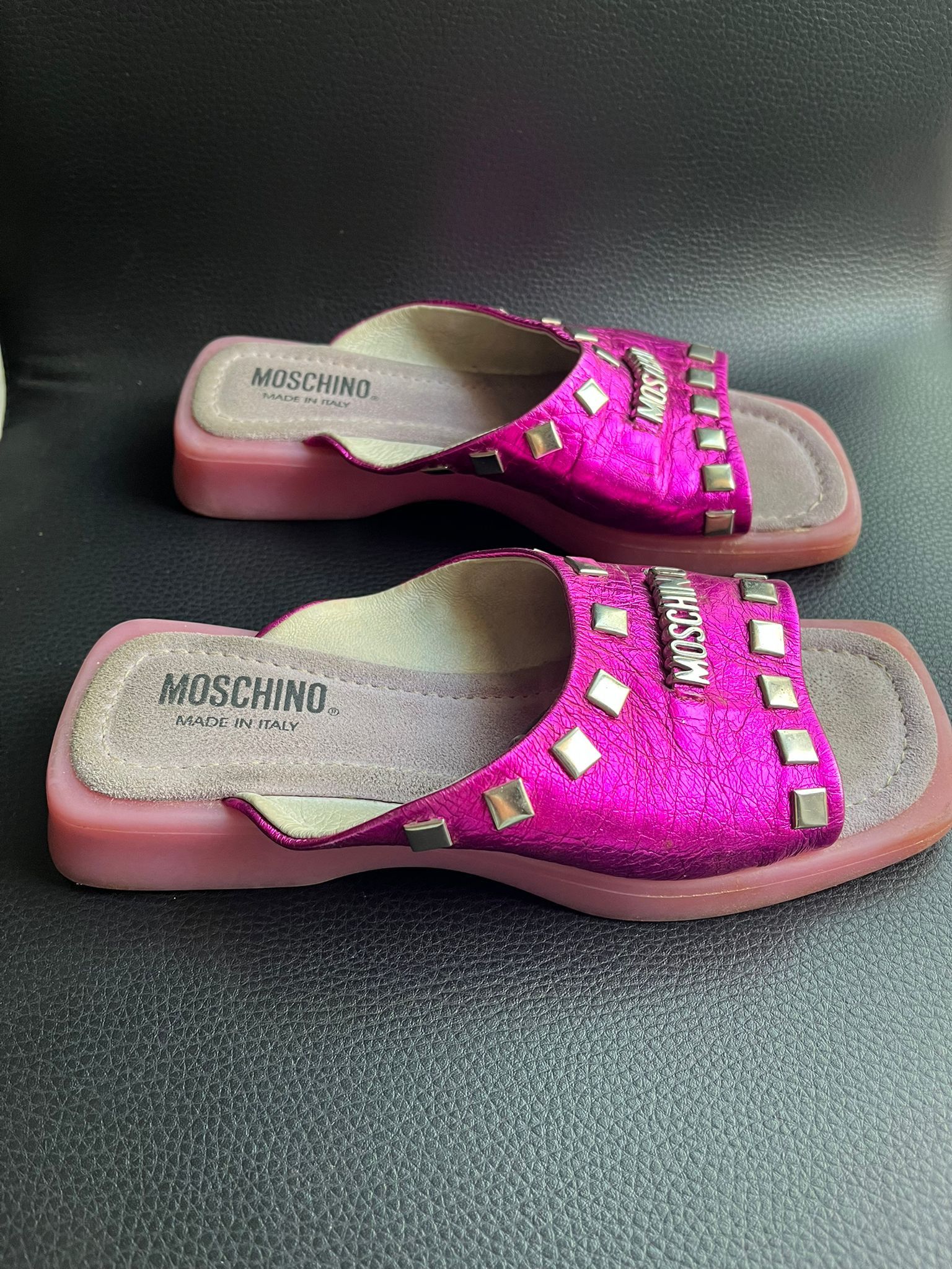 Moschino Moschno pink vintage 35 leather slides Size US 4 / IT 34 - 4 Thumbnail