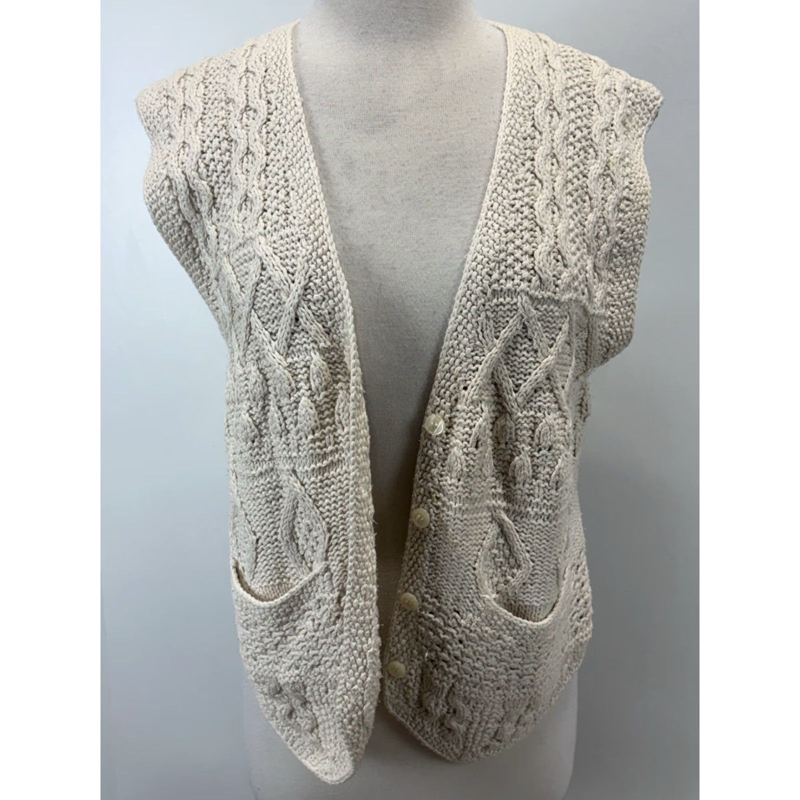 Talbots VINTAGE Talbots Hand Knit Sweater Women’s Small Ivory Cableknit 90s Fisherman V-Neck Sleeveless Vest Mens? Size S / US 4 / IT 40 - 5 Thumbnail