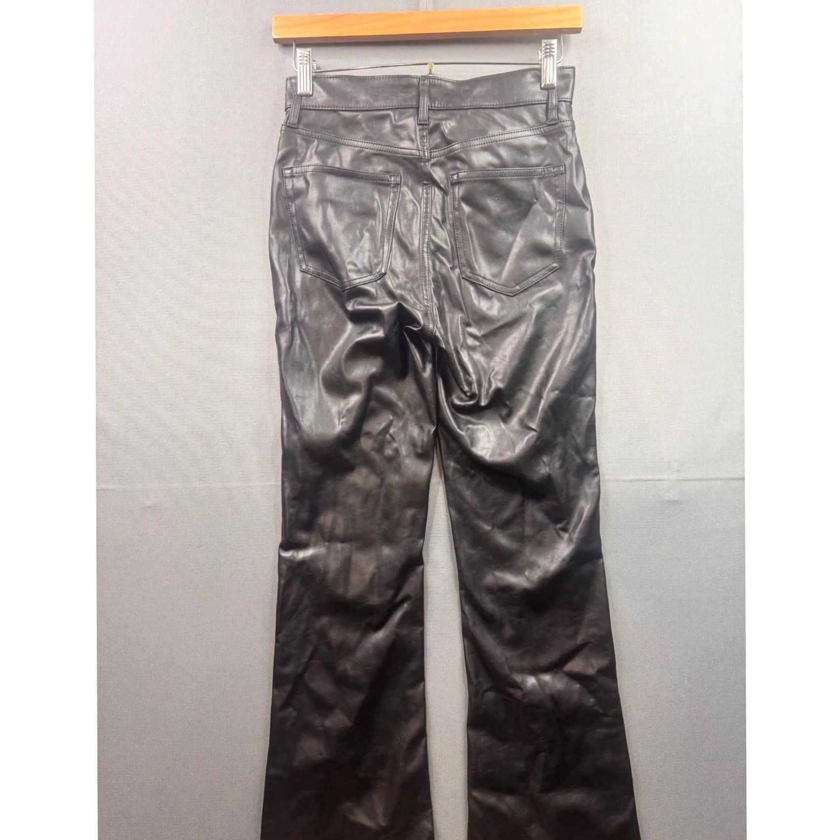 Gap Gap Womens 70s Flare Faux Leather Pants Black High Rise Vegan 00 24R Regular Size 42" / US 20 - 6 Thumbnail