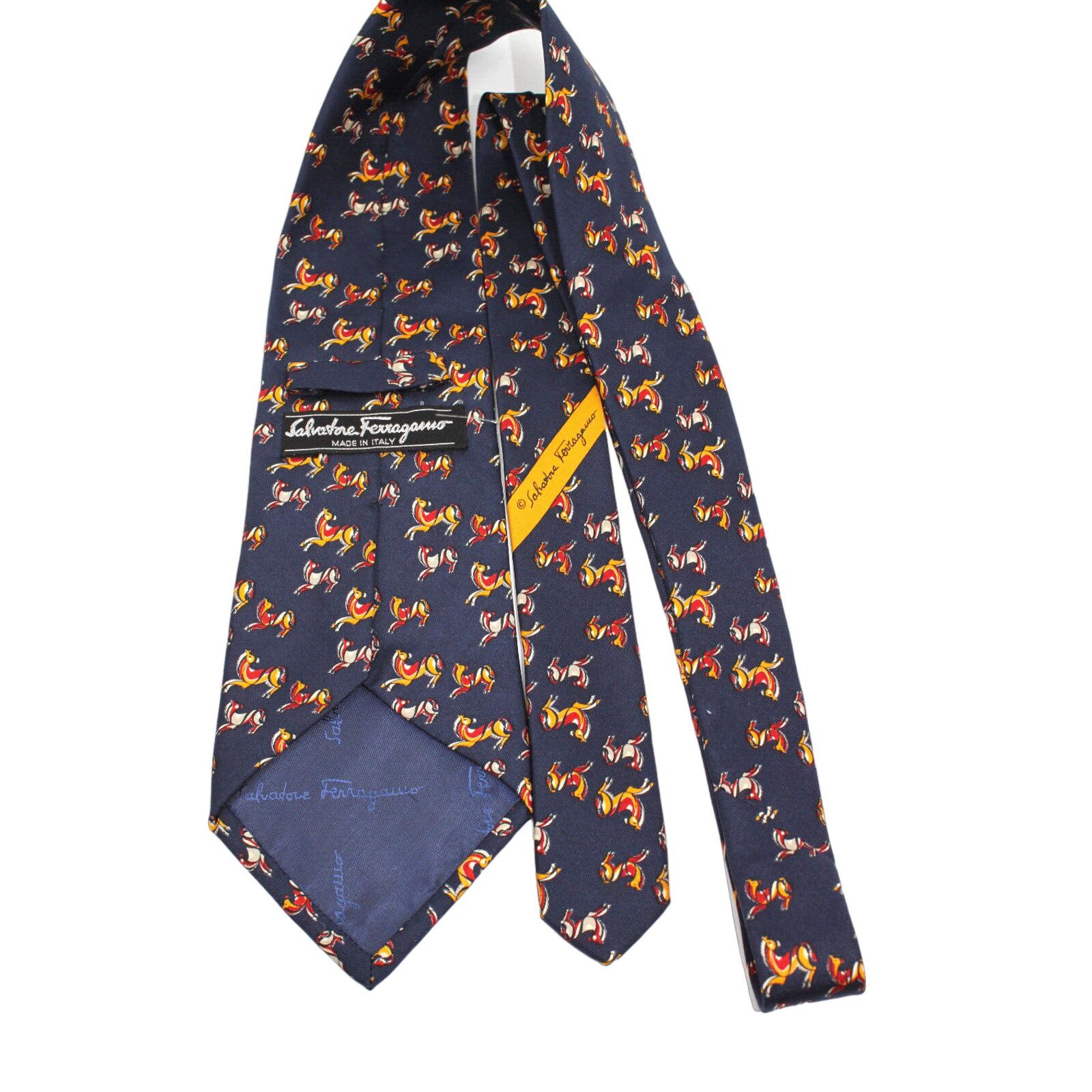 Salvatore Ferragamo 100% Authentic SALVATORE FERRAGAMO Navy Horse Silk Tie Size ONE SIZE - 2 Thumbnail