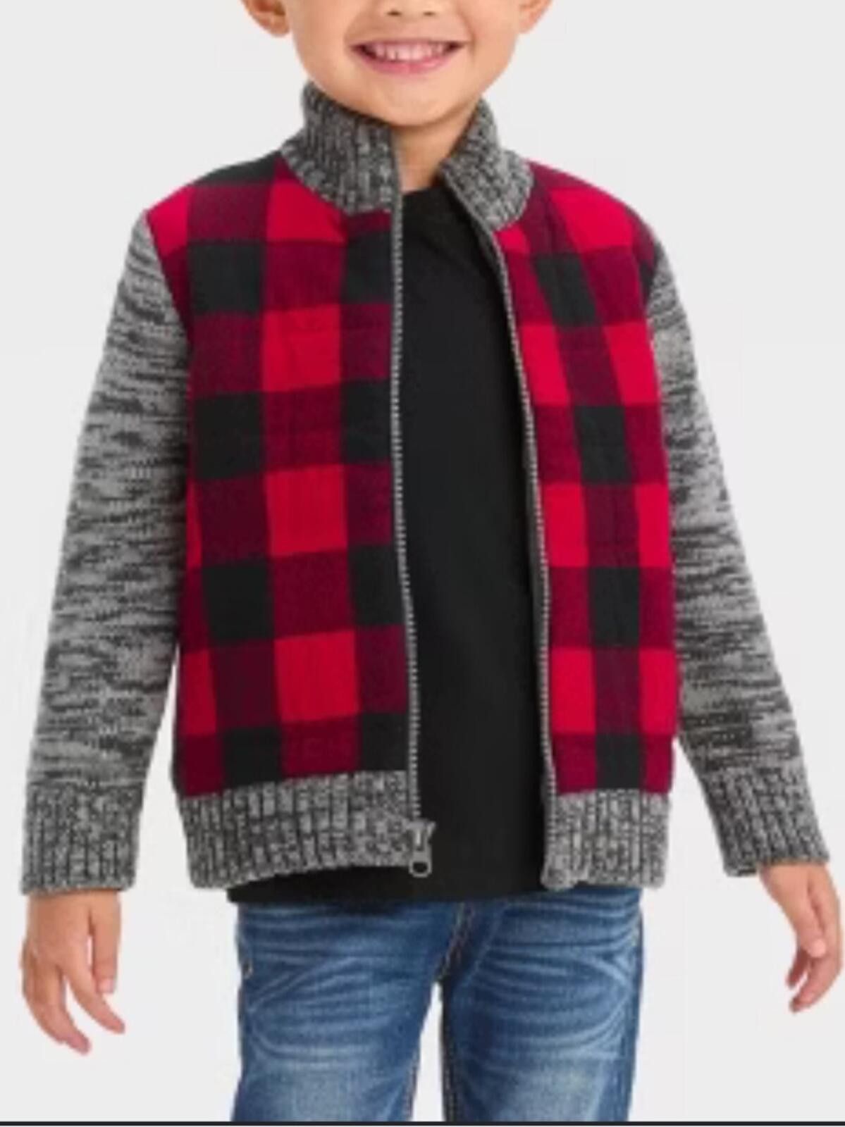 Other Cat & Jack / Buffalo Plaid Sherpa Jacket / Red Gray 2T Size US XXS / EU 40 - 1 Thumbnail