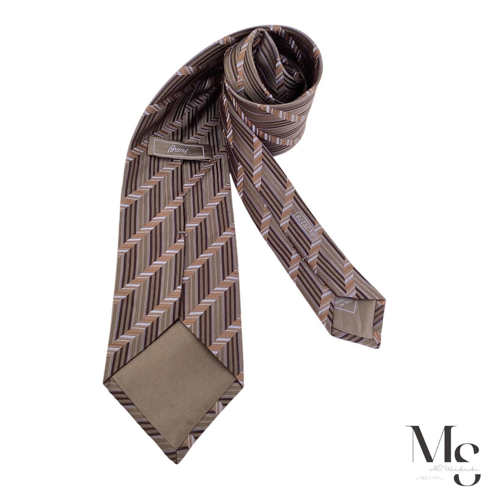 Brioni Brioni XL Brown Striped Luxury Designer Silk Tie Hand Made I Size ONE SIZE - 2 Thumbnail