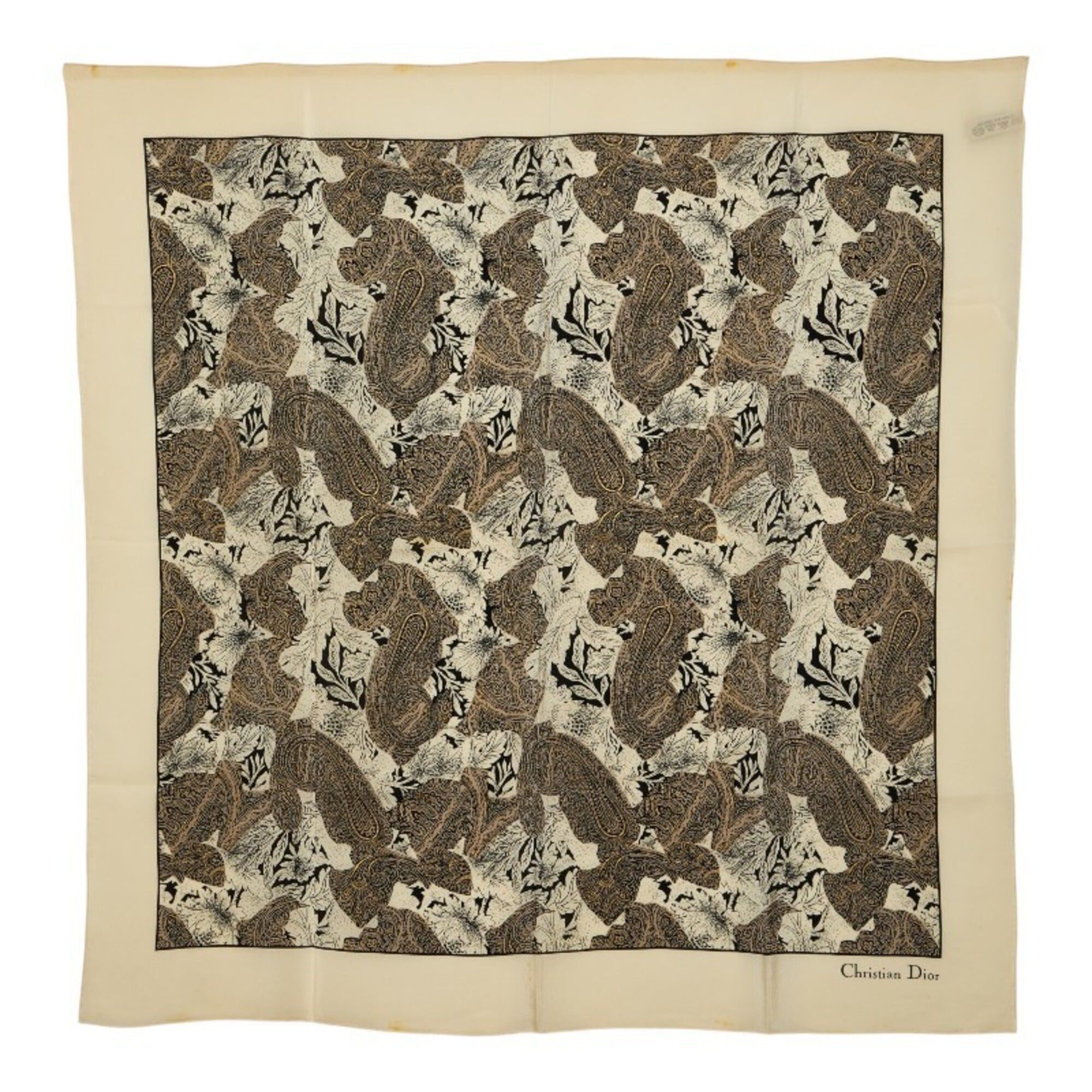 Dior Christian Dior Dior Paisley Pattern Large Scarf/Muffler, Ivory, Gray, Gold, Silk, Women's. Size ONE SIZE - 1 Thumbnail
