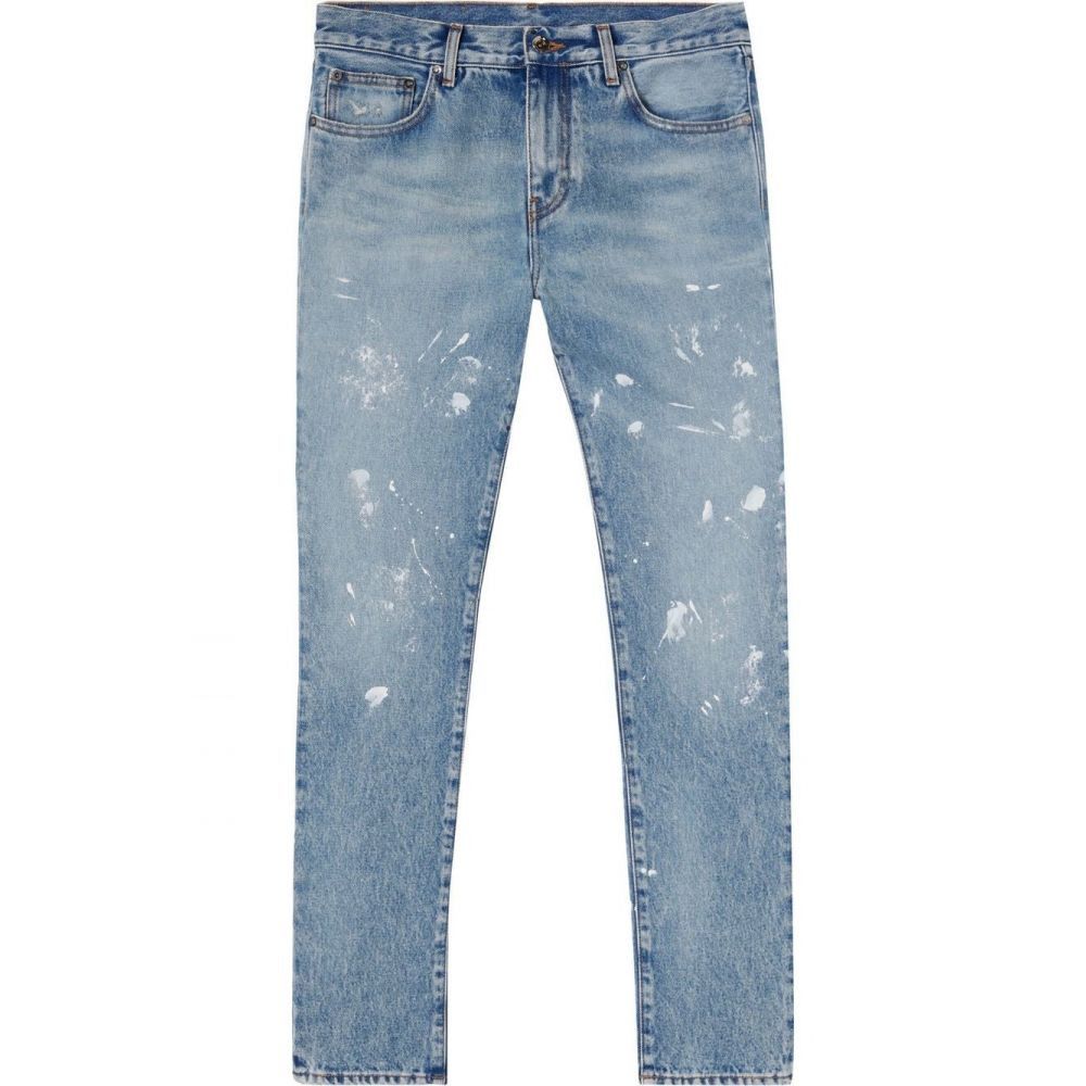 Off-White o1gr1nt1124 Diag Outline Paint Skinny Jeans in Vintage Blue Size US 33 - 1 Thumbnail