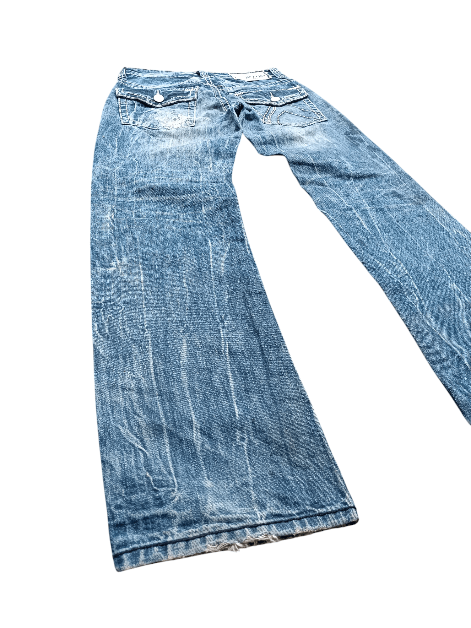 Japanese Brand Buckaroo Whiskers Faded Distressed Flared Jeans Size US 31 - 17 Thumbnail