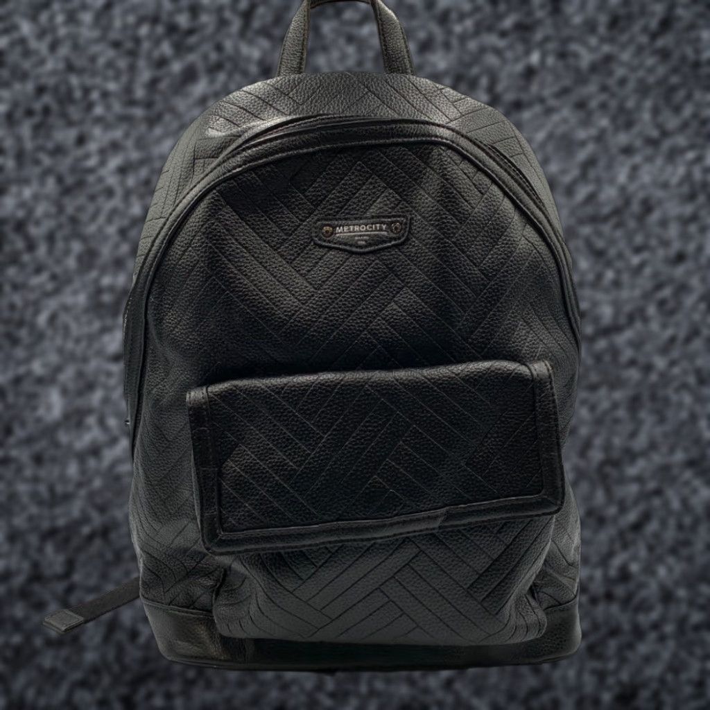 Vintage Metrocity Women Backpack Leather Black Textured Herringbone Adjustable Strap Bag Modern Womens Size ONE SIZE - 1 Thumbnail