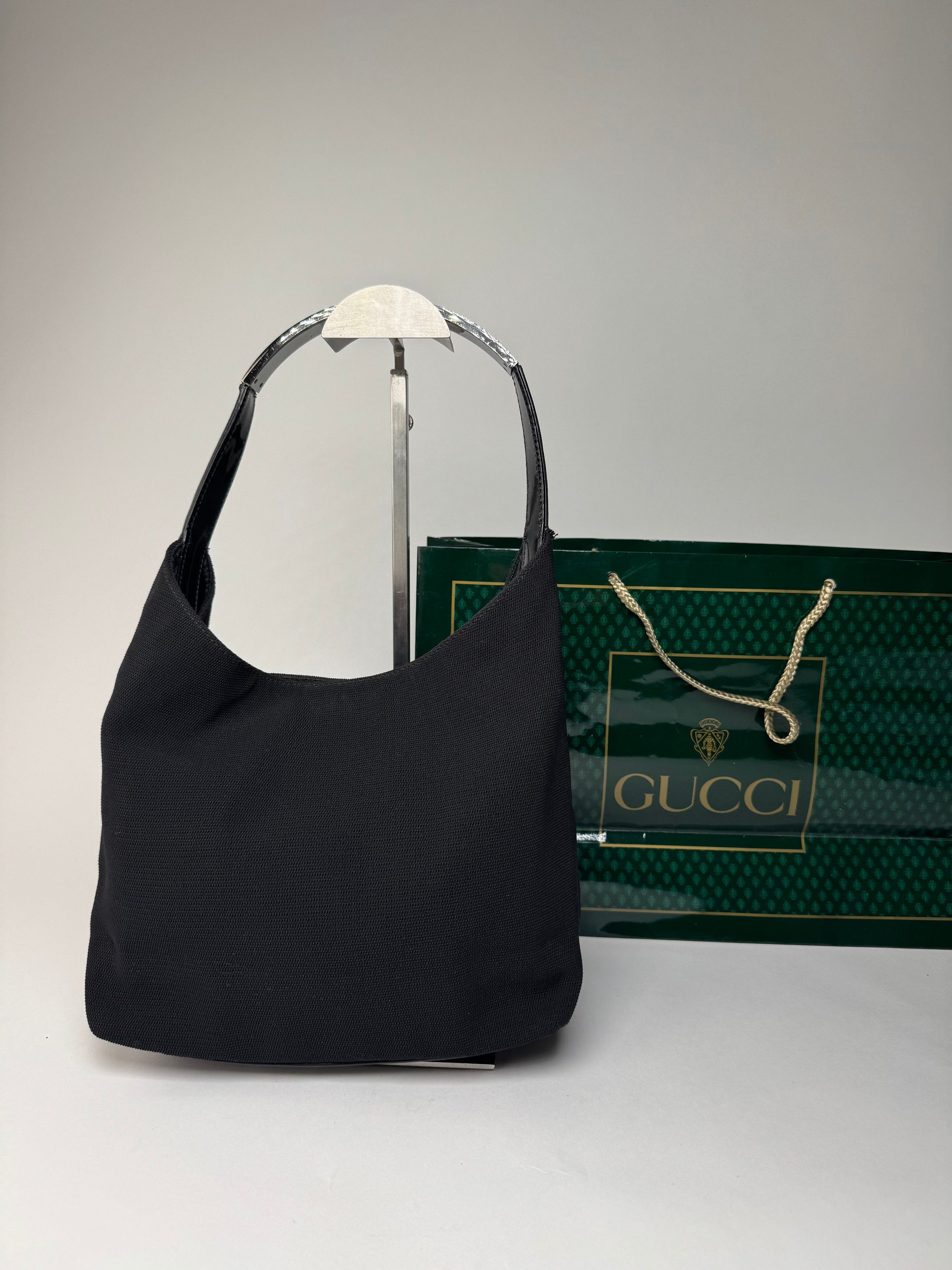 Gucci Vintage Canvas Patent Leather Handbag Black Size ONE SIZE - 1 Thumbnail