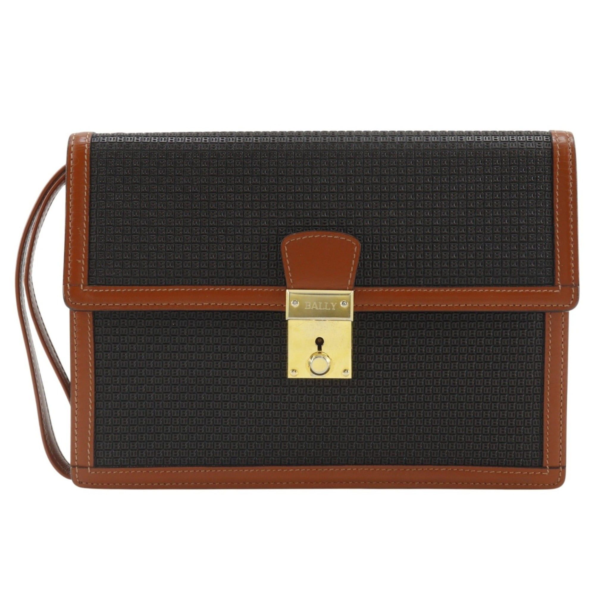 Bally Bally B logo clutch bag, PVC x leather, black, flap, logo, men's. Size ONE SIZE - 1 Thumbnail
