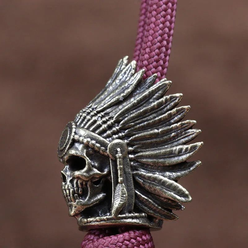 Handmade 2Pcs Tribal Chief Skull Knife Beads Paracord Zipper Charms Size ONE SIZE - 3 Thumbnail