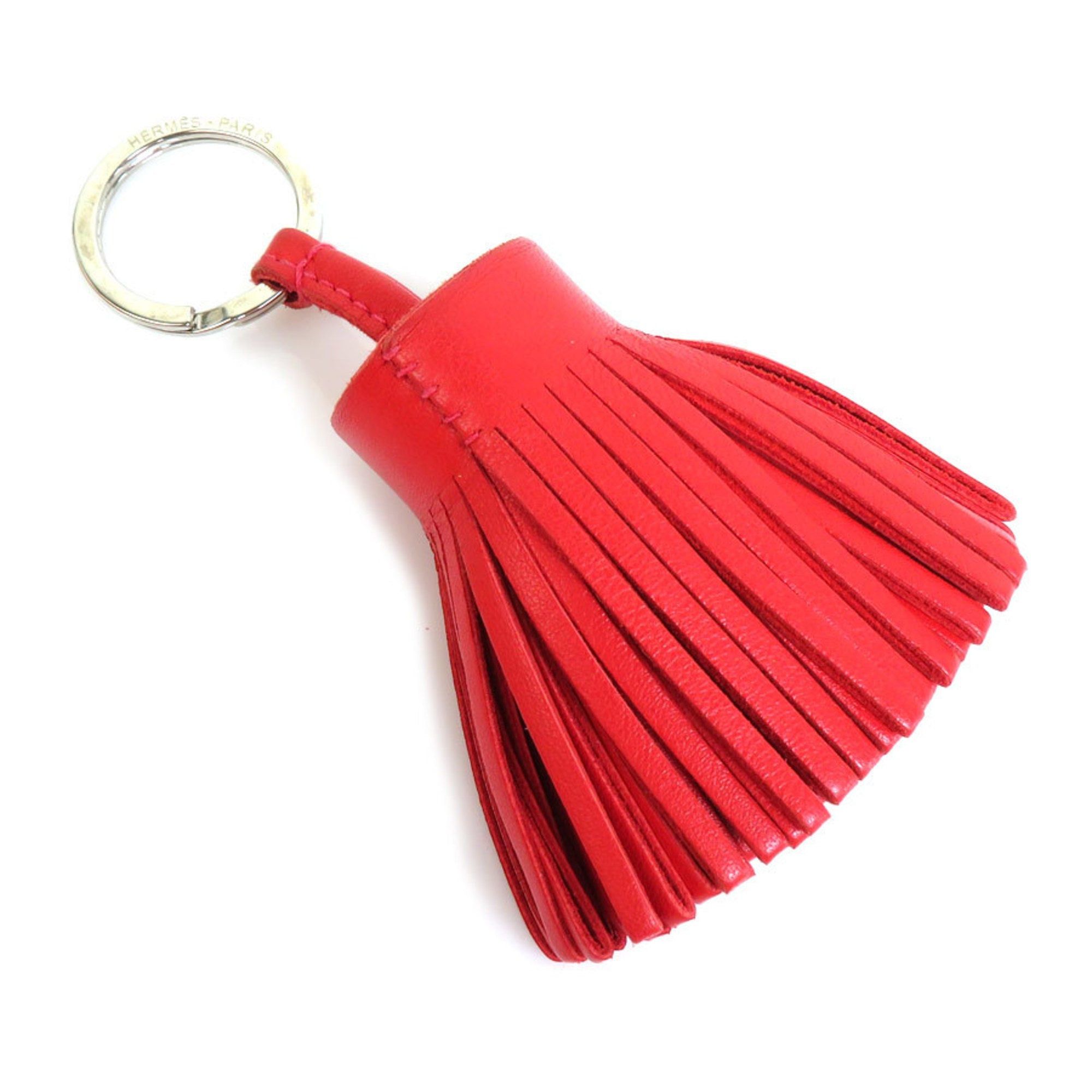 image of Hermes Keyring Keychain Carmen Leather/metal Red/silver Unisex in Black, Women's