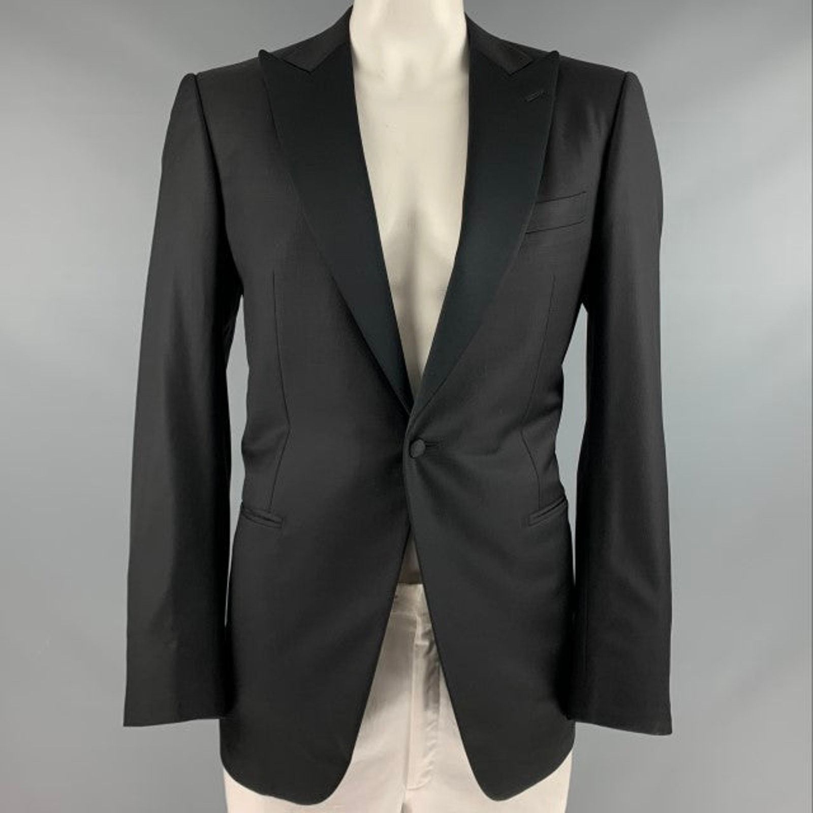 Ermenegildo Zegna ERMENEGILDO ZEGNA Size 40 Black Wool Peak Lapel Sport Coat Size 40R - 1 Thumbnail