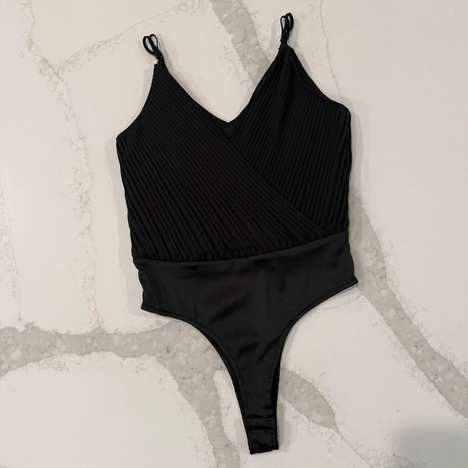 Zara Zara NWT Pleated Draped Plunge Bodysuit Womens XS Black Size XS / US 0-2 / IT 36-38 - 1 Thumbnail