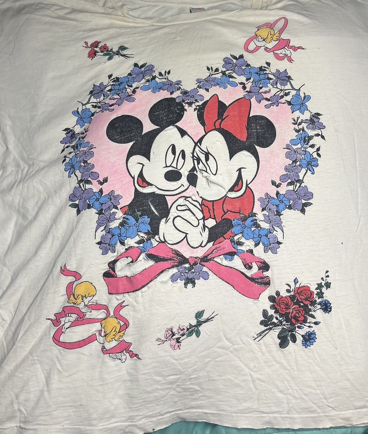Mickey Unlimited VTG 80s 90s Disney Mickey/Minnie Mouse Heart Flower T-Shirt Size US XXL / EU 58 / 5 - 7 Thumbnail