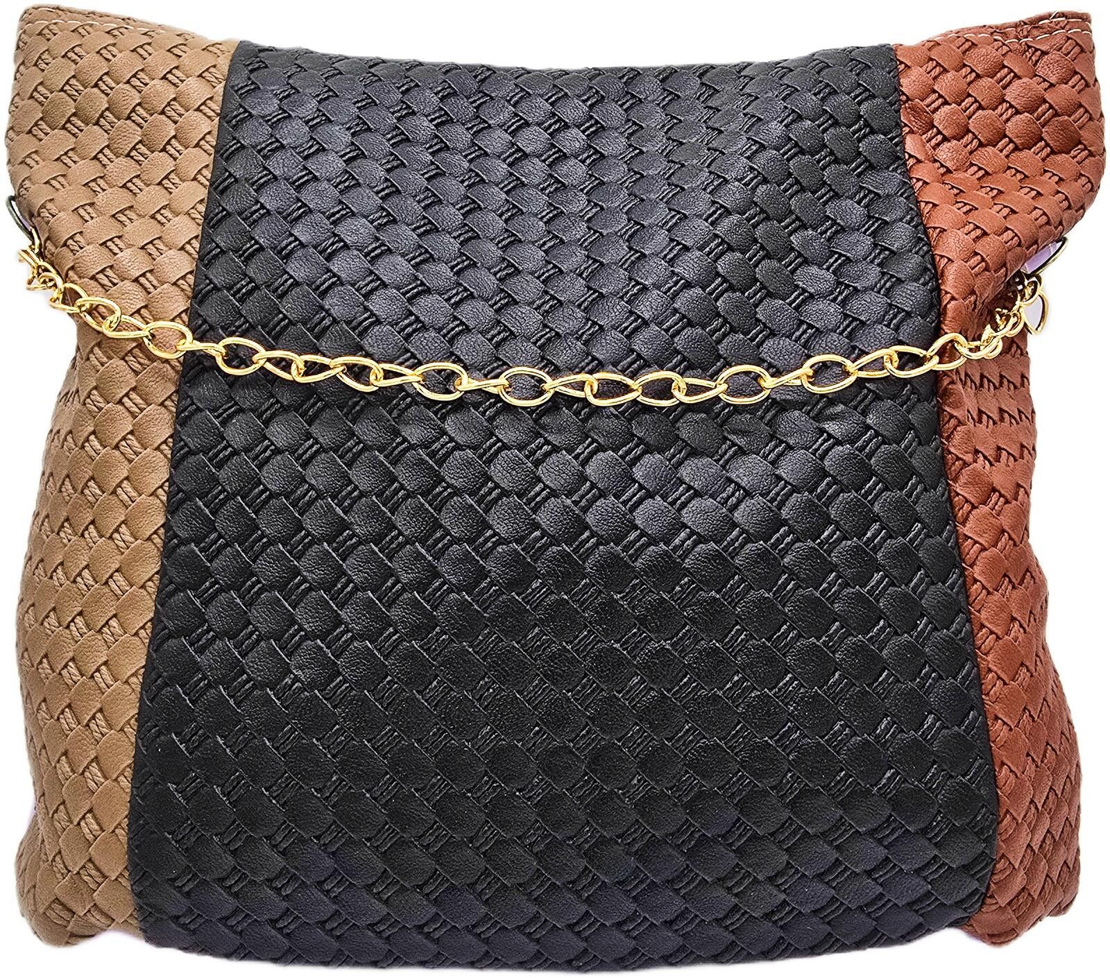 The Unbranded Brand Stylish Multi-Color Woven Tote Bag with Gold Chain Accent Size ONE SIZE - 3 Thumbnail