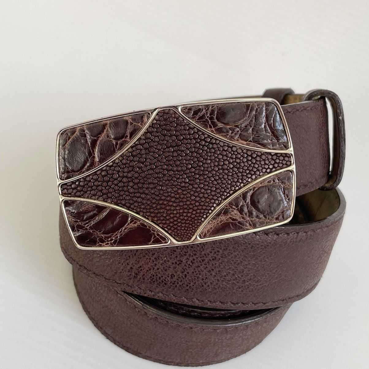 Prada Brown Leather Croc Western Buckle Belt Size 32 - 5 Thumbnail