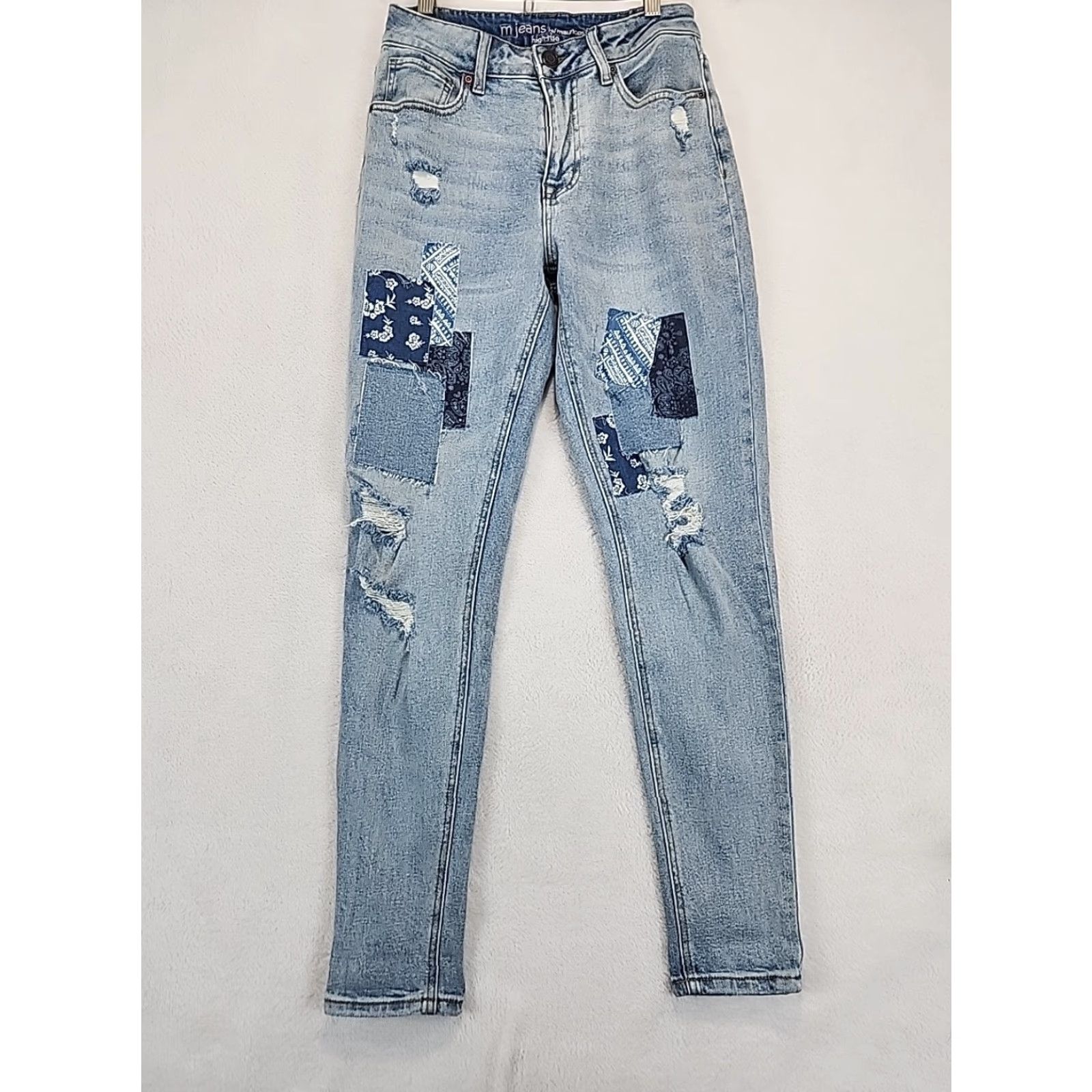 Vintage M Jeans Maurices Women's Jeans High-Rise Patchwork Distressed 5-Pocket Ankle Blue Cotton Blend Medium Wash Size 26" / US 2 / IT 38 - 3 Thumbnail
