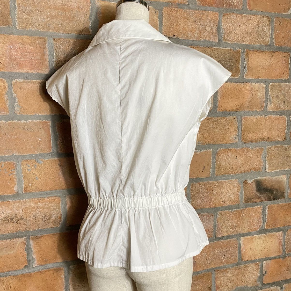 Norma Kamali ONO NORMA KAMALI White Cap Sleeve Blouse with Gathered Waist Size XL / US 12-14 / IT 48-50 - 7 Thumbnail