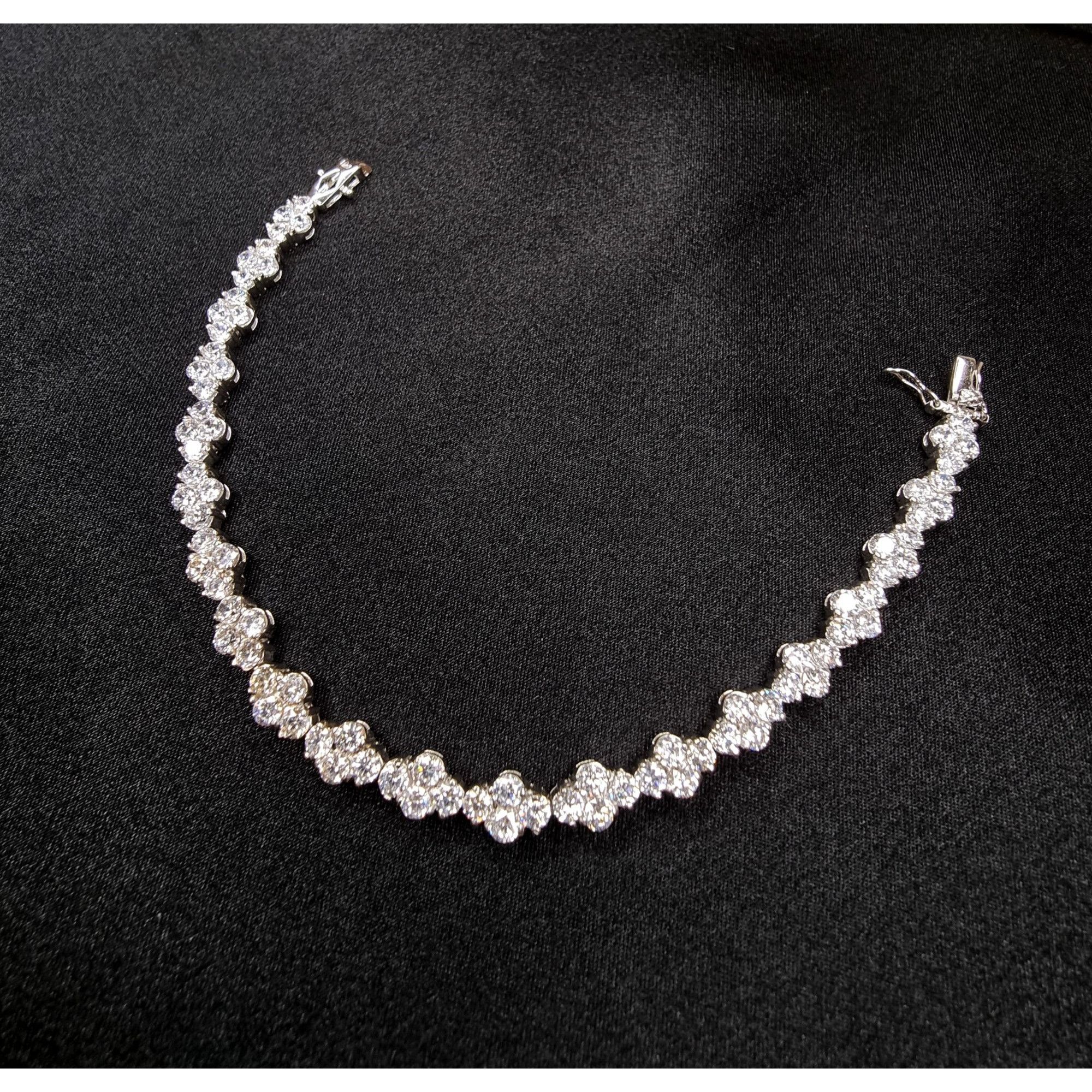 Vintage 925 Sterling Silver FZN Signed Tennis Bracelet With Round Cu Size ONE SIZE - 1 Thumbnail