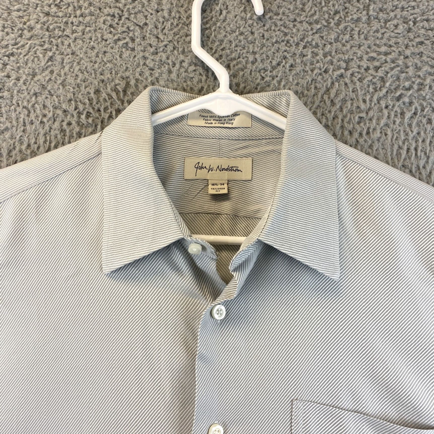 Nordstrom John W. Nordstrom Dress Shirt Mens 16.5 34 Gray 100% Cotton Button Pocket Dress Shirt Mens Regular Collar Point Cuff 46-39 Size 42R - 4 Thumbnail