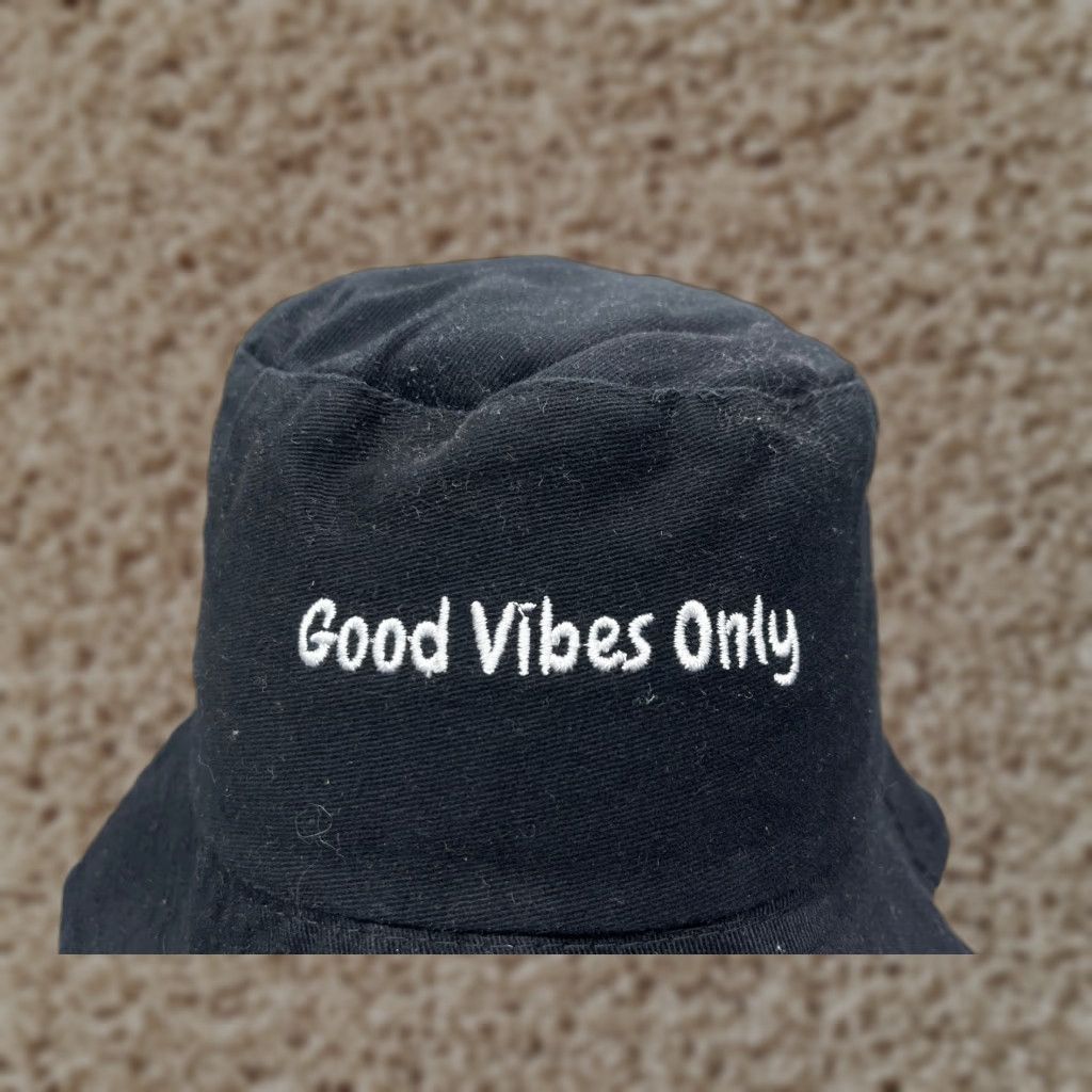 Vintage Good Vibes Only Bucket Hat Adult One Size Black Cotton Poleyster Reversible Size ONE SIZE - 1 Thumbnail