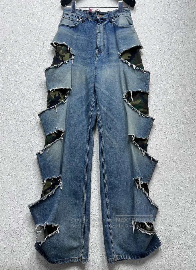 Balenciaga Balenciaga size XXS Cut-Out Camo Faux Two-Piece Denim Pant Size US 28 / EU 44 - 1 Thumbnail