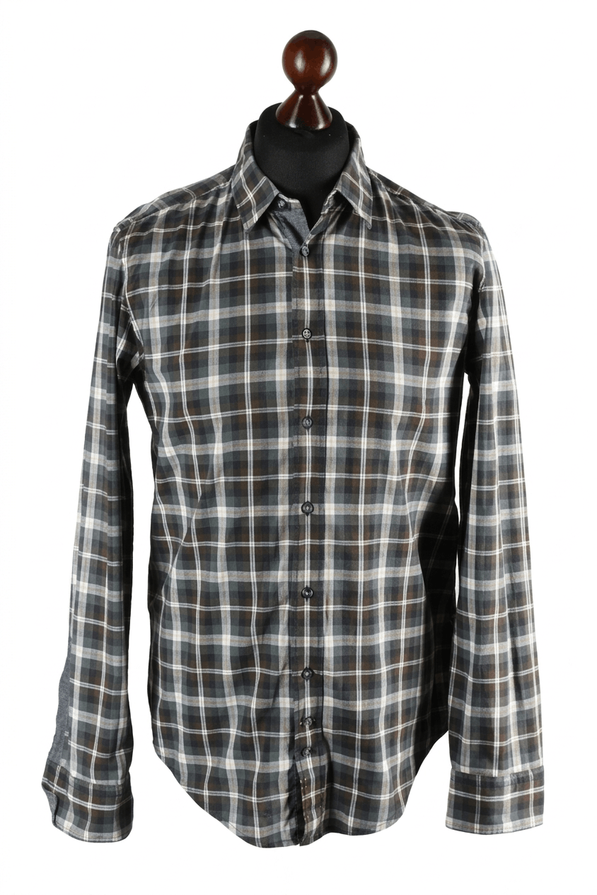 Hugo Boss BOSS Hugo Boss Green/Grey Plaid Long Sleeve Shirt Size US M / EU 48-50 / 2 - 1 Thumbnail