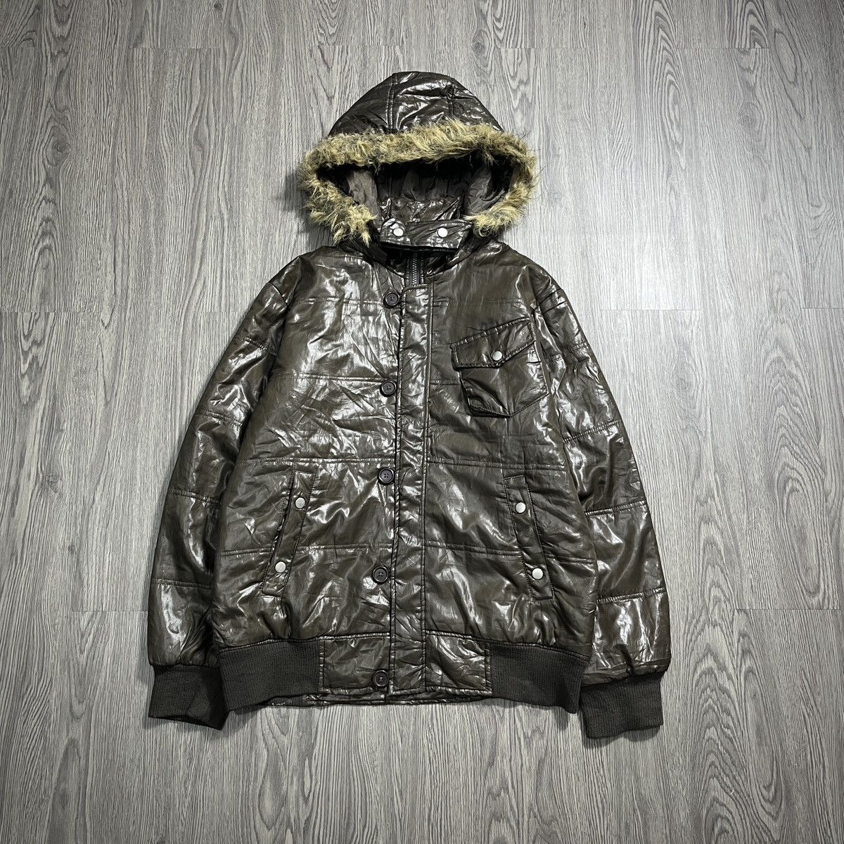 If Six Was Nine × Japanese Brand × Le Grande Bleu (L.G.B.) H.C.M HOMME - 2000's Style Fur Metalic Brown Bomber Jacket Size US L / EU 52-54 / 3 - 3 Thumbnail
