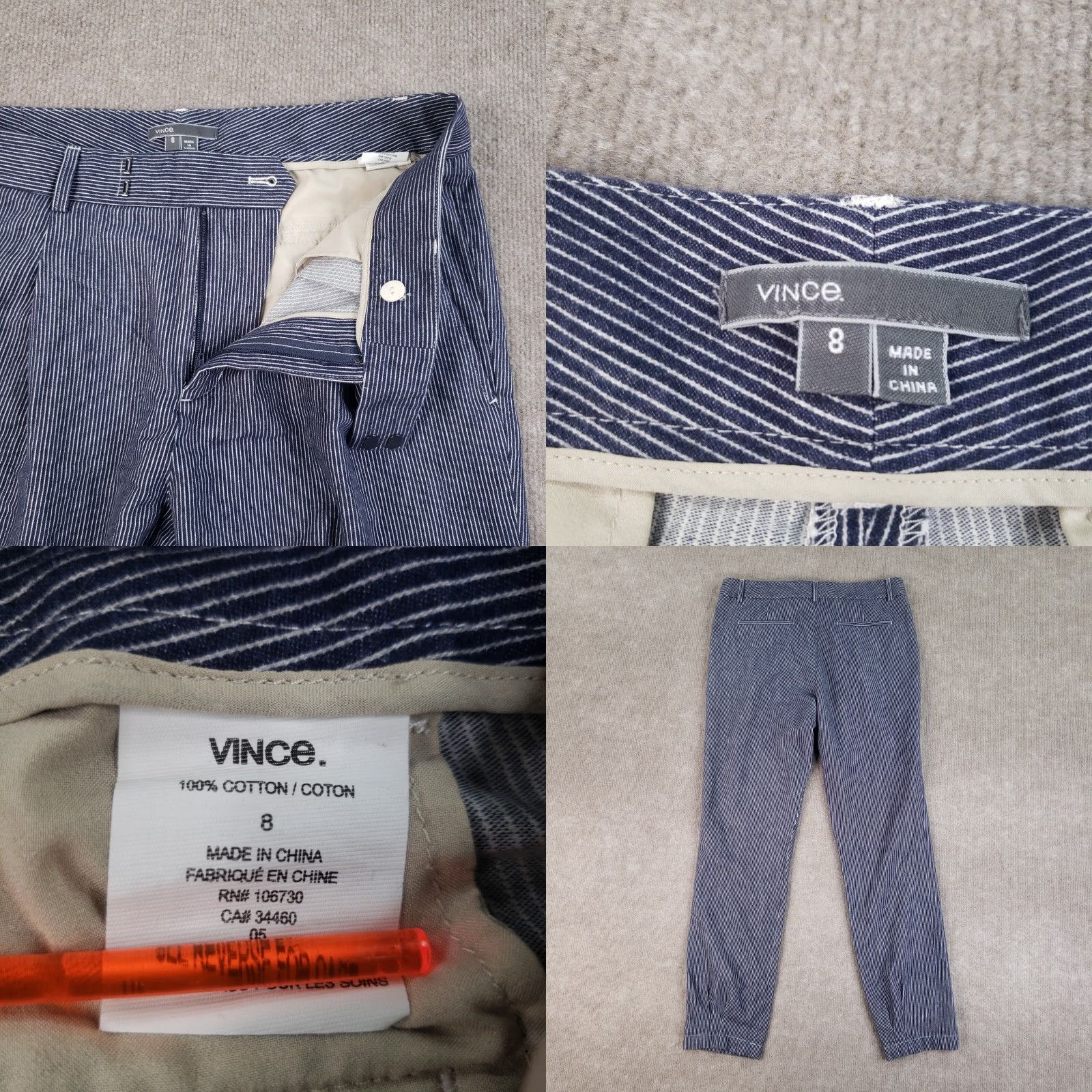 Vince Vince Womens Size 8 Pants (32x29) Blue White Striped Knit Pleated Straight Leg Size 32" / US 10 / IT 46 - 9 Thumbnail