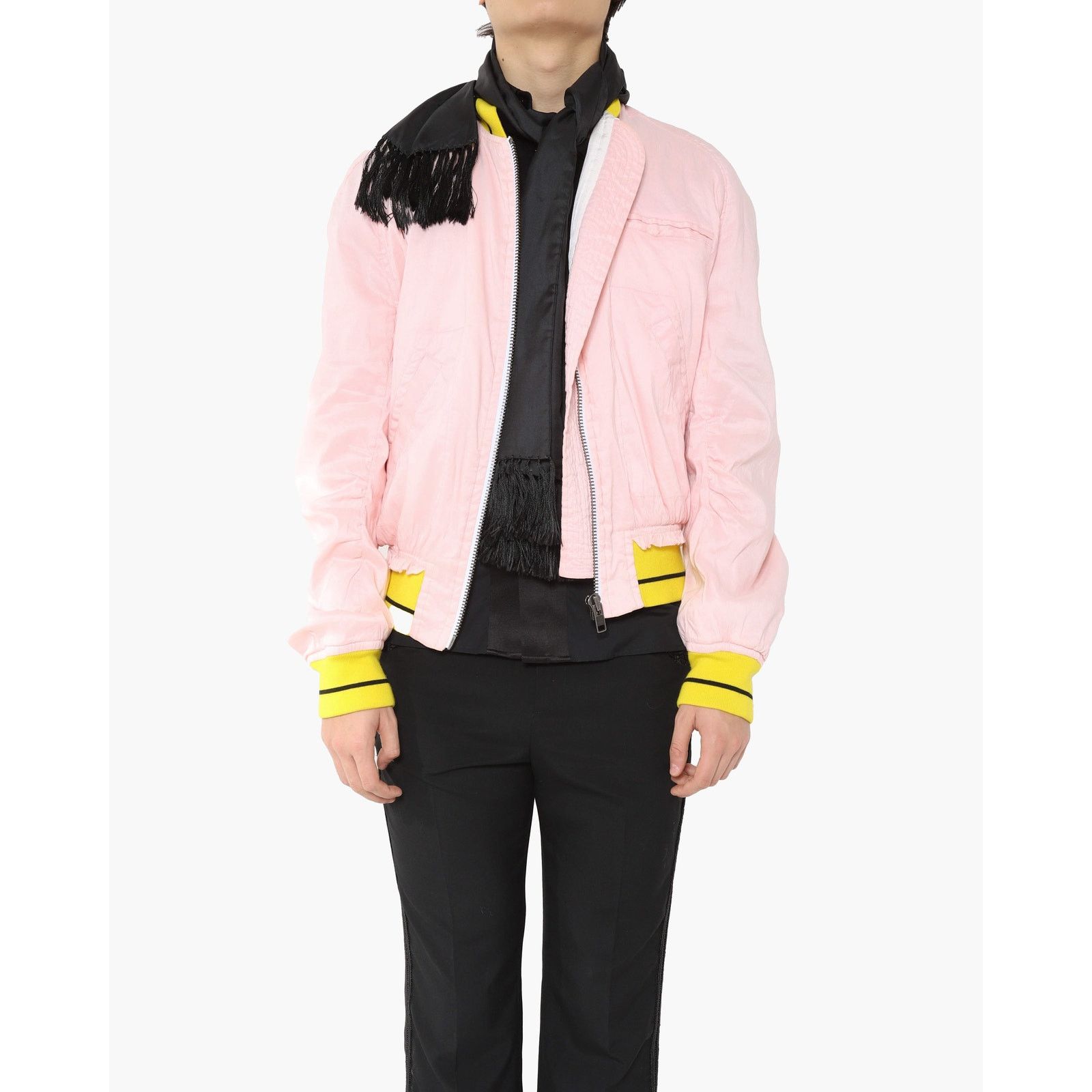 SS17 Raw-Hem Bomber Jacket in Pink Linen
