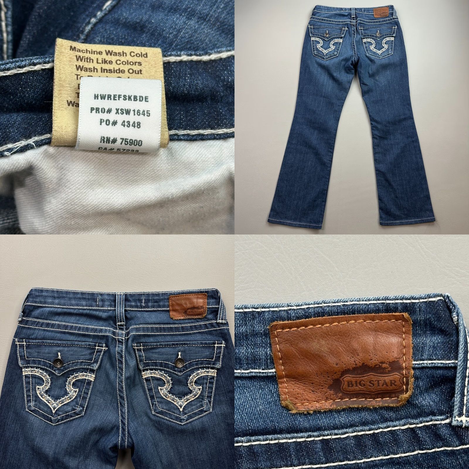Vintage BIG STAR Jeans Women's 29 Regular 29x30 Dark Wash Low Rise Bootcut Embroidered Stretch Denim Blue 5-Pocket Mens/Womens? Size 29" - 9 Thumbnail