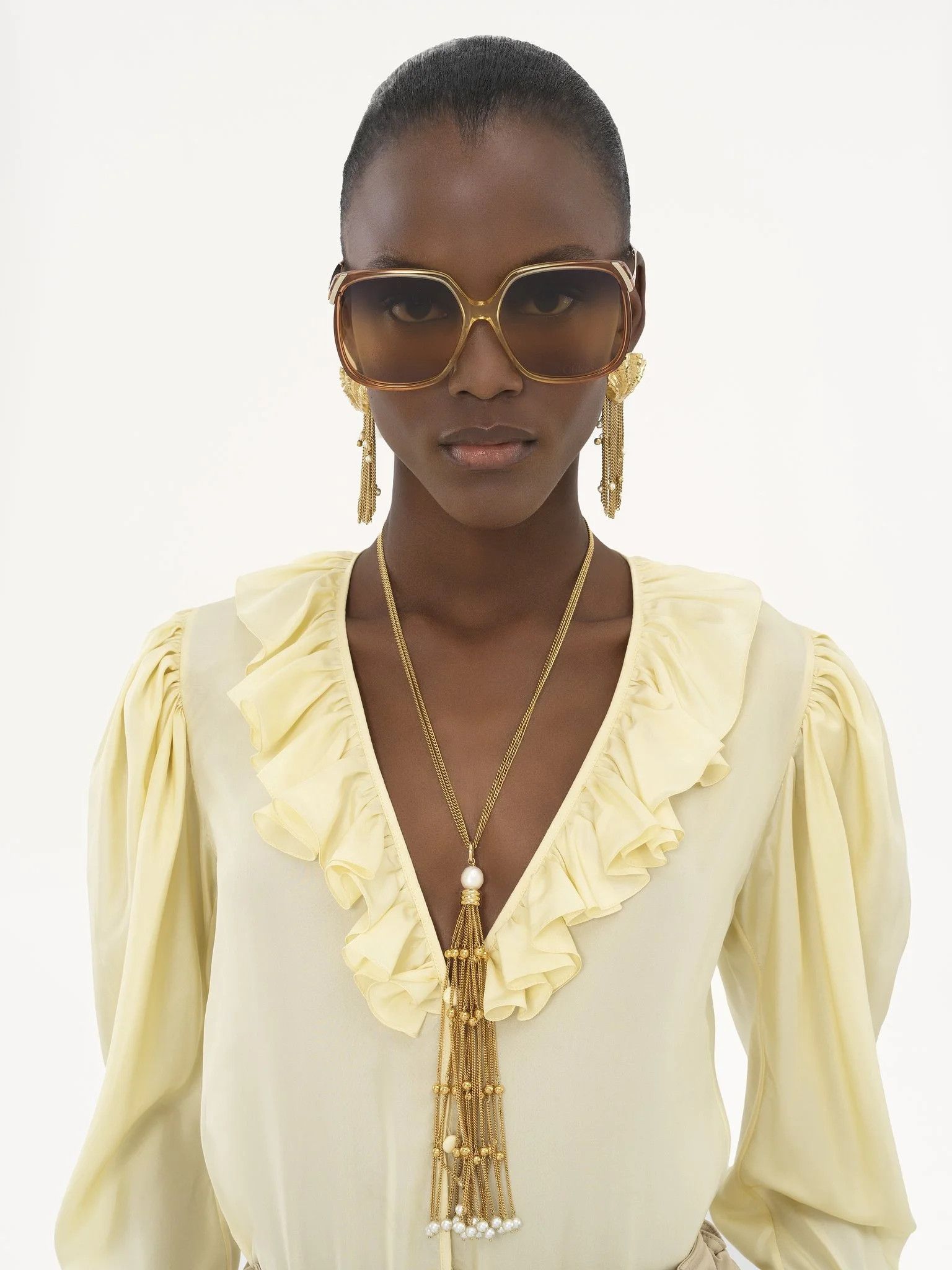 Chloe o1loc1c10226 V-neck Ruffle Top in Powder Yellow Size XS / US 0-2 / IT 36-38 - 5 Thumbnail