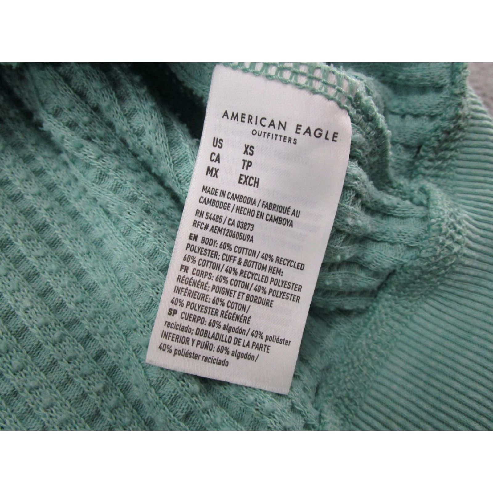 American Eagle Outfitters American Eagle Thermal Waffle Knit Pullover Oversized Sweatshirt XS Blue Size XS / US 0-2 / IT 36-38 - 3 Thumbnail
