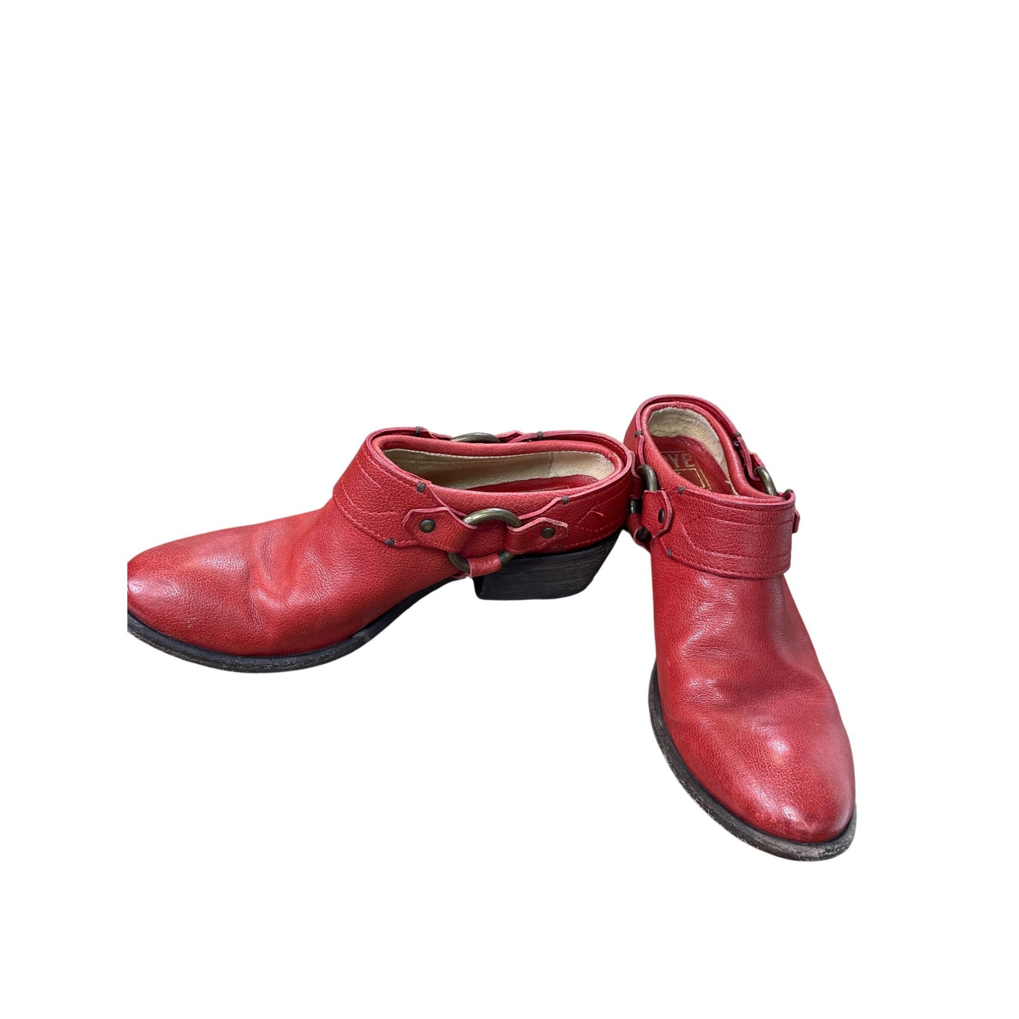 Frye Vintage womans Leather Red Harness Mules Booties shoes