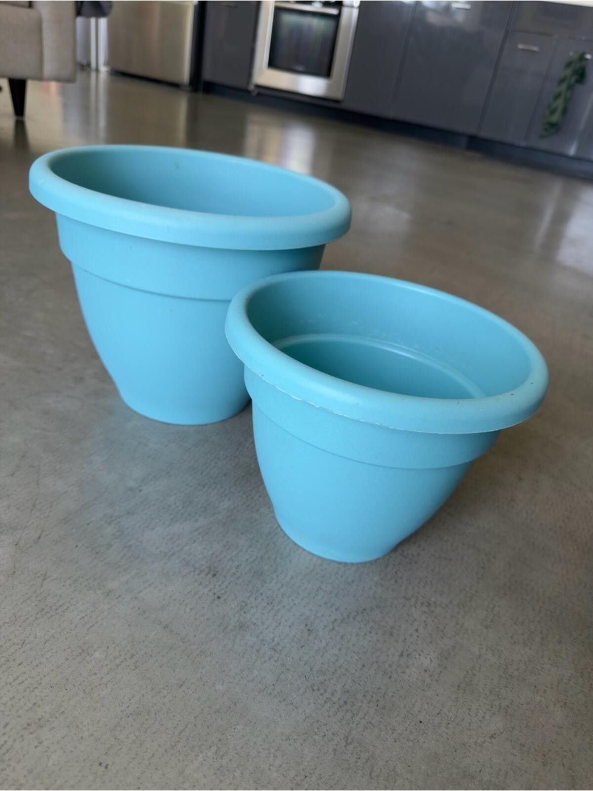 Other 8in + 10in Plastic Planter Pots - Set of 2 / Dusty Teal Size ONE SIZE - 7 Thumbnail