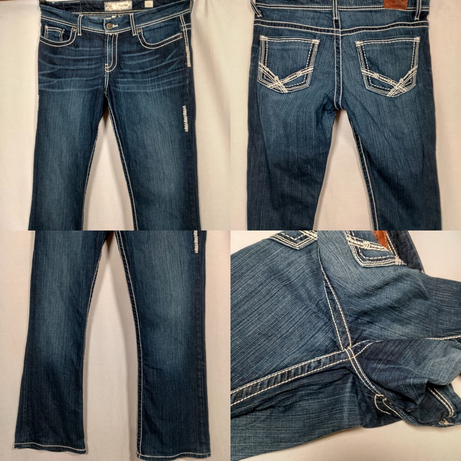 BKE BKE Jeans Woman 32L Denim Bootcut Regular 5-Pocket Blue Whiskering White Stitching Dark Wash Distressed look - Buckle Bke Payton Size 24" / US 00 / IT 34 - 8 Thumbnail